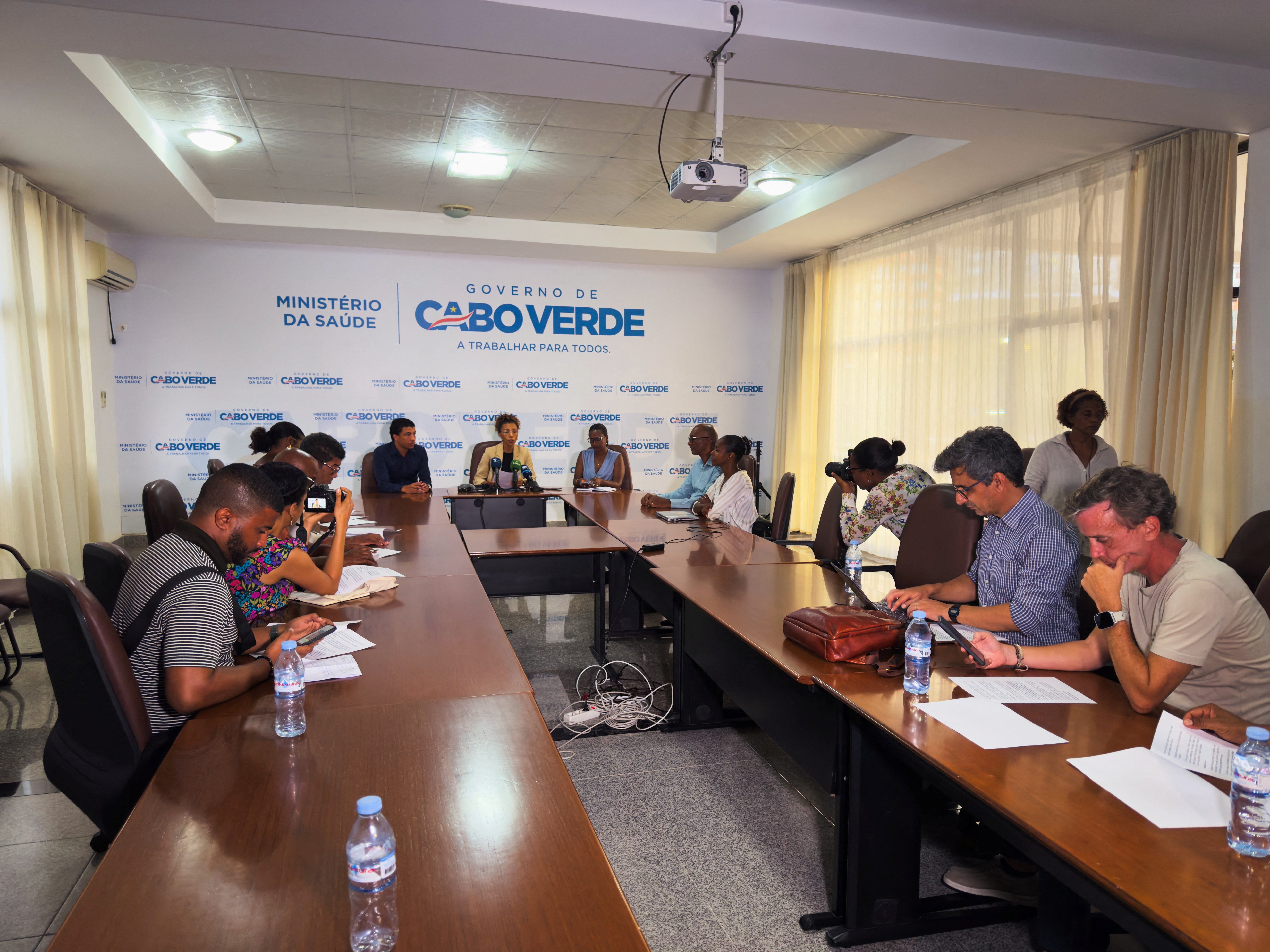 Cape Verde's National Director of Health Angela Gomes speaks during a press conference in Praia