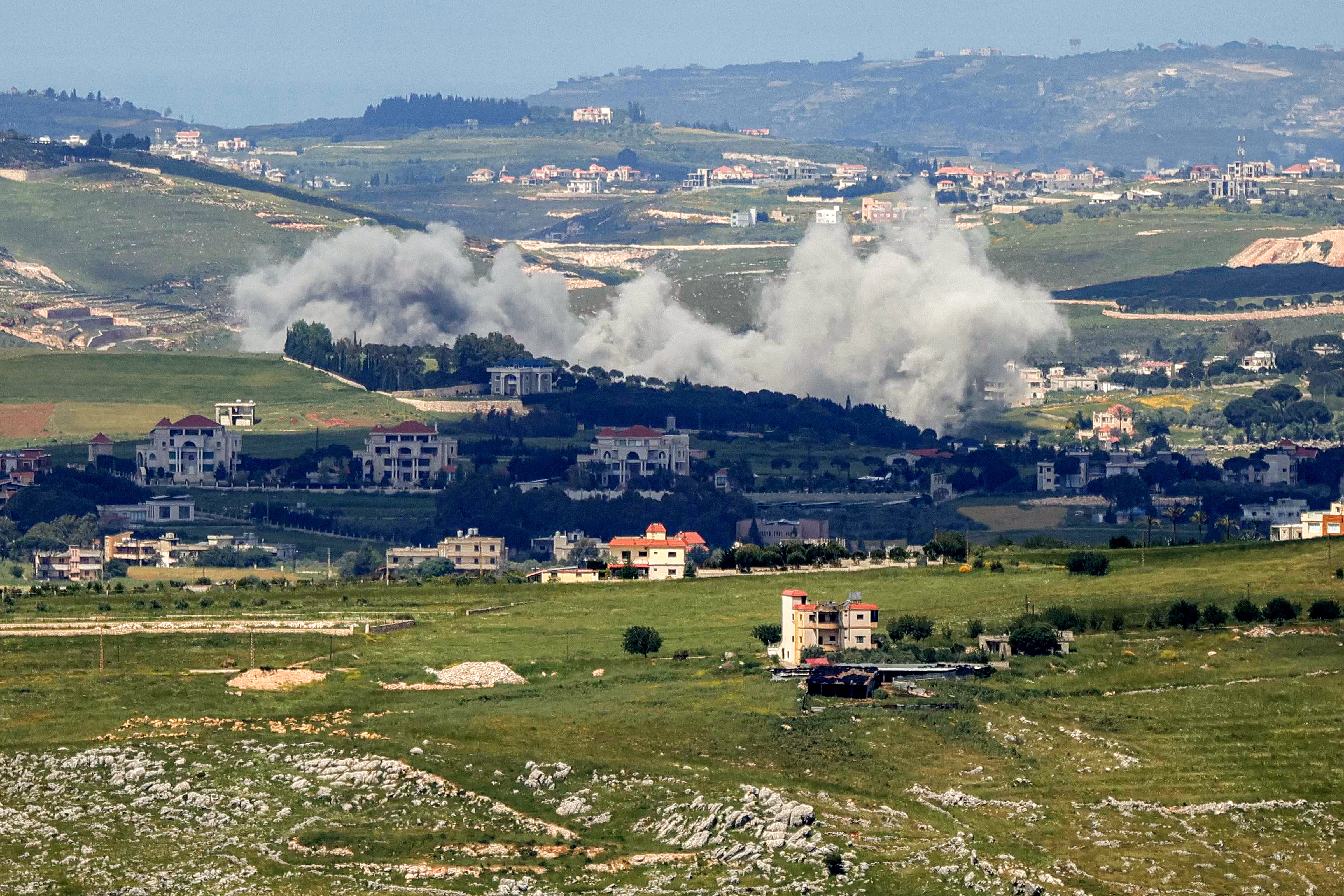 Smoke rises from Israeli bombardment on the village of Mayfadoun as seen from nearby Marjeyoun (Marjayoun) in southern Lebanon on May 6, 2026. (Photo by AFP via Getty Images)