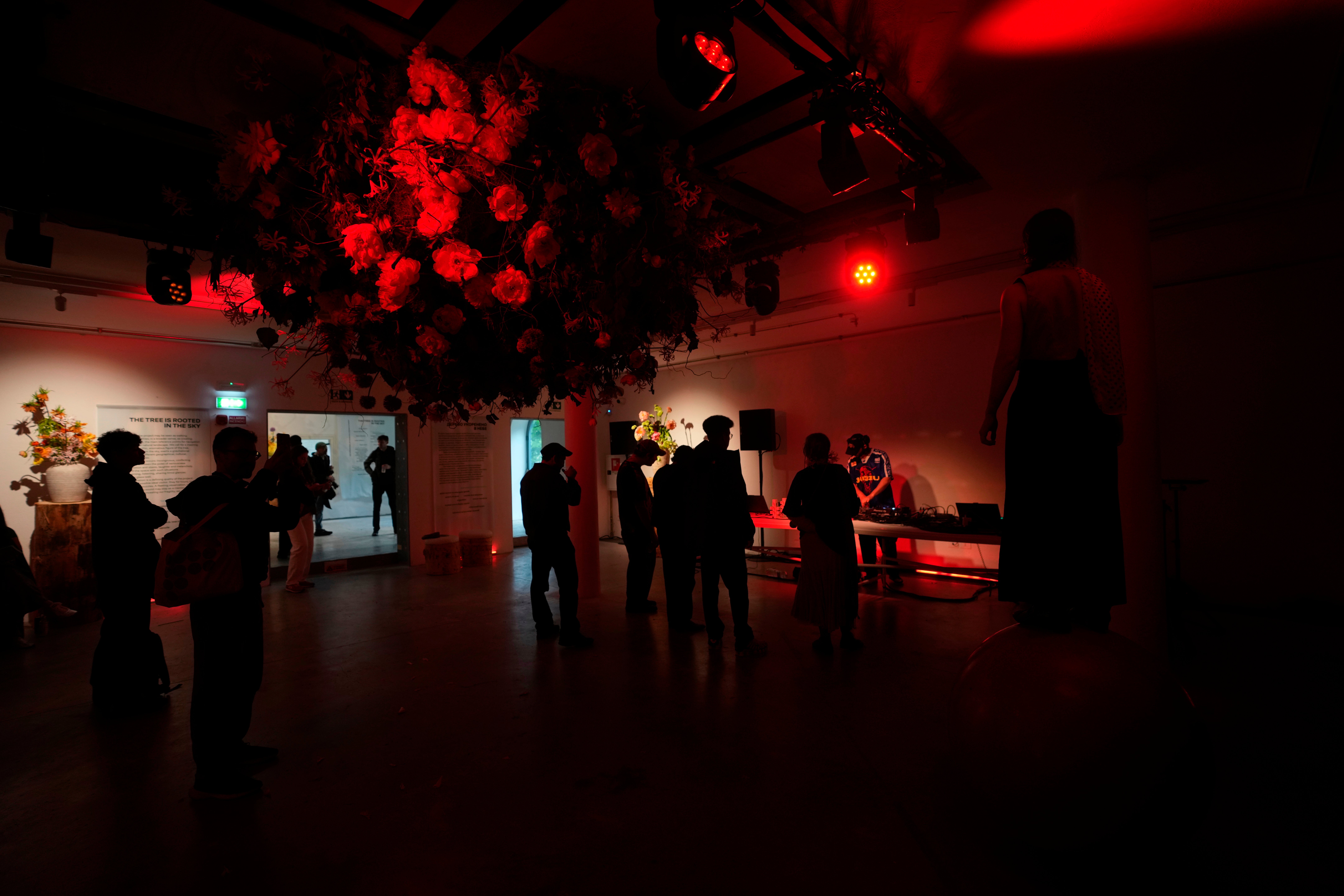 A DJ performs inside the Russia pavilion.