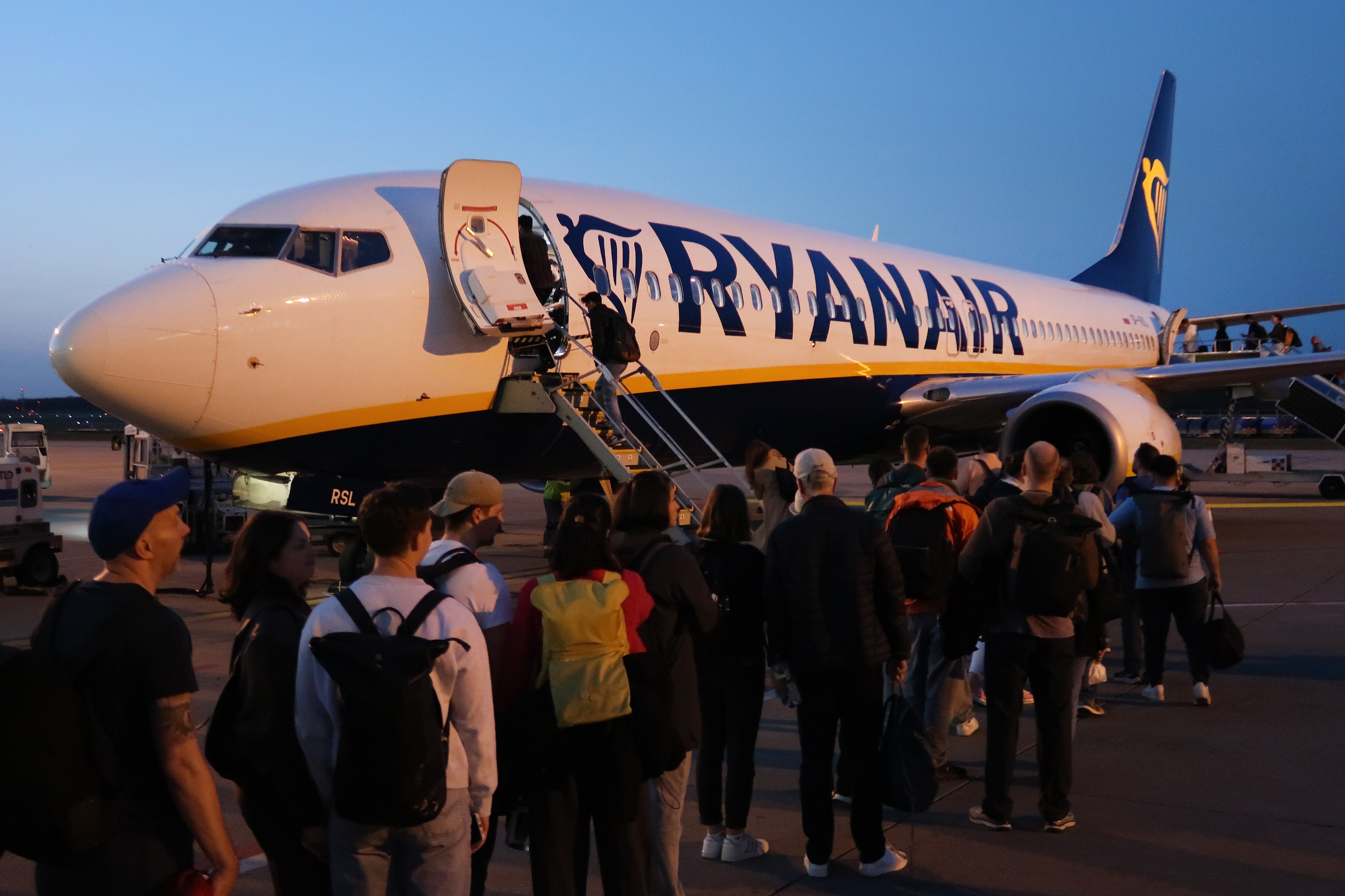 People board a Ryanair flight on April 19, 2025 in Budapest, Hungary