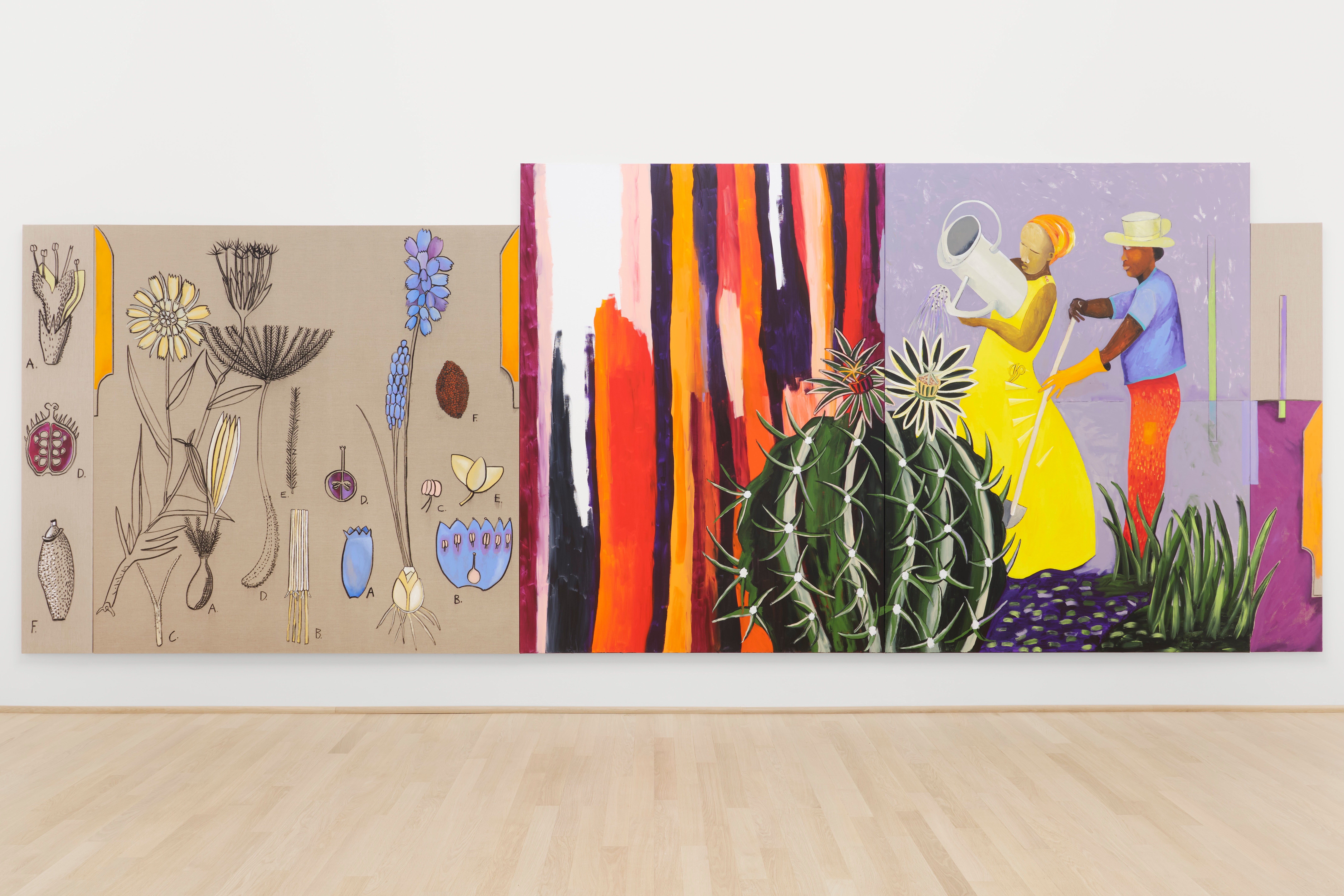 Green thumb: Figures harmoniously engage in horticulture in Lubaina Himid’s ‘Gardeners’