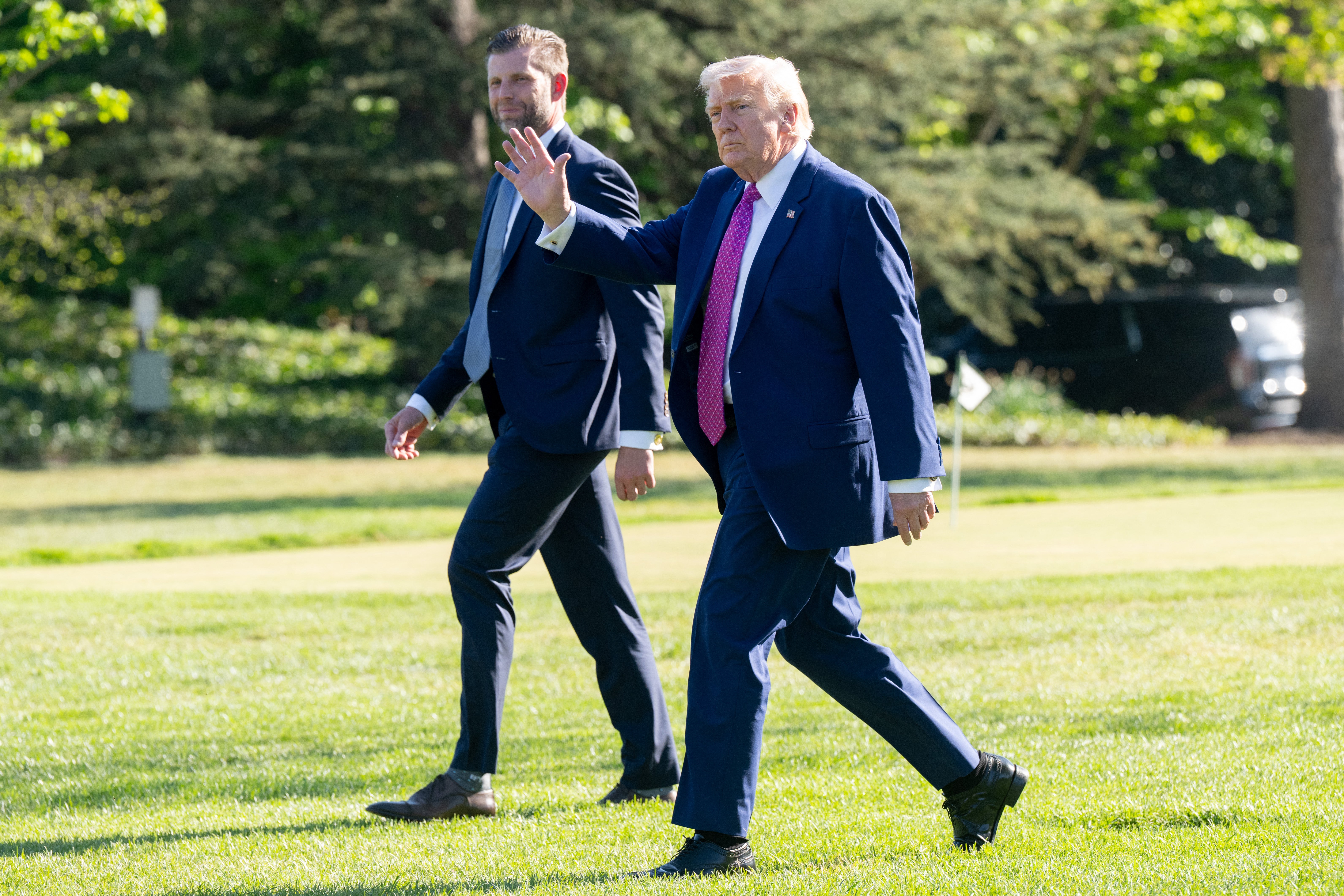 Donald Trump’s second-eldest son, Eric Trump, has celebrated the new gold logo for Palm Beach International Airport after it was renamed to honor the president