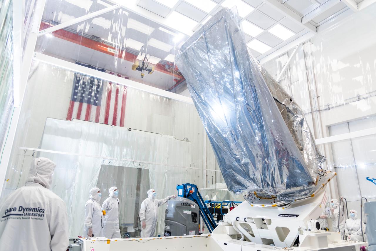 The NEO Surveyor enclosure is seen in a clean room at the Space Dynamics Laboratory in Logan, Utah, last May. The mission will launch no sooner than September 2027
