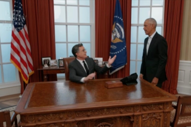 The Late Show host Stephen Colbert has interviewed former President Barack Obama in the final stretch of the late-night TV show’s more than 30-year run