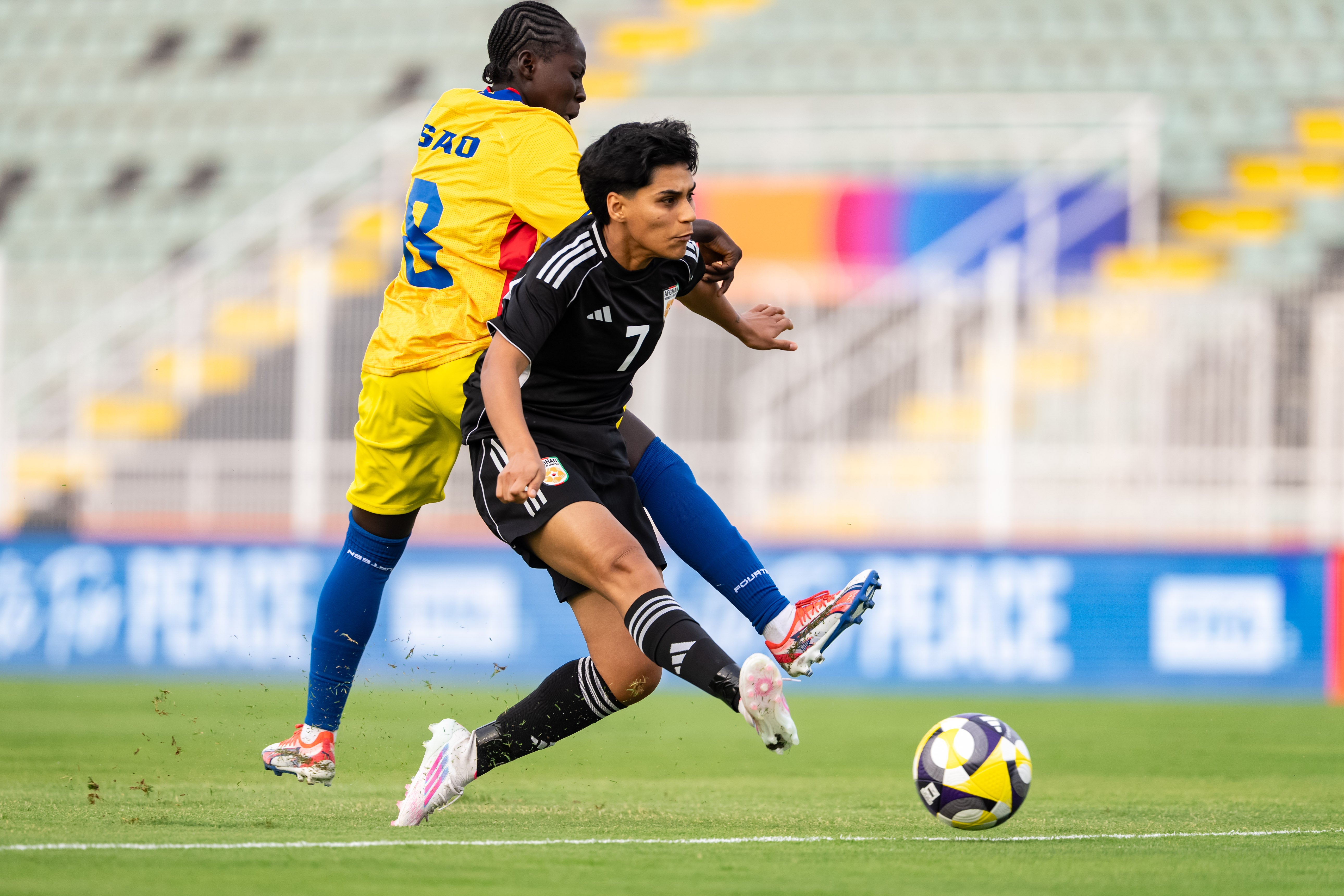An Afghan Women United player during a match against Chad on 26 October 2025