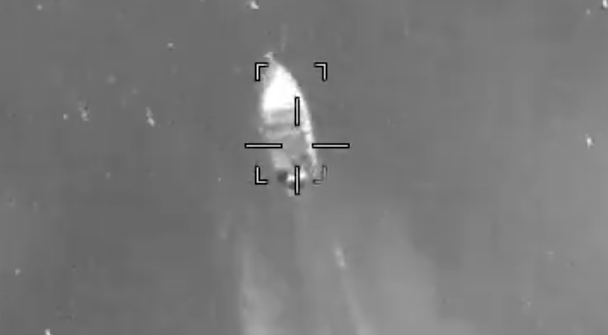 The suspected drug boat pictured moments before it was blown up by the U.S. military in the Pacific Ocean