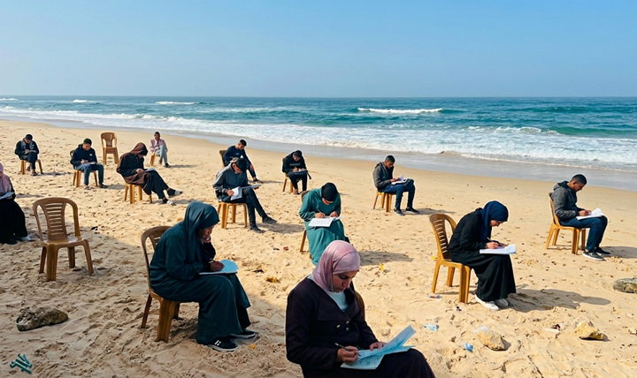 The decision to hold exams at the seaside came after the widespread destruction of universities in Gaza