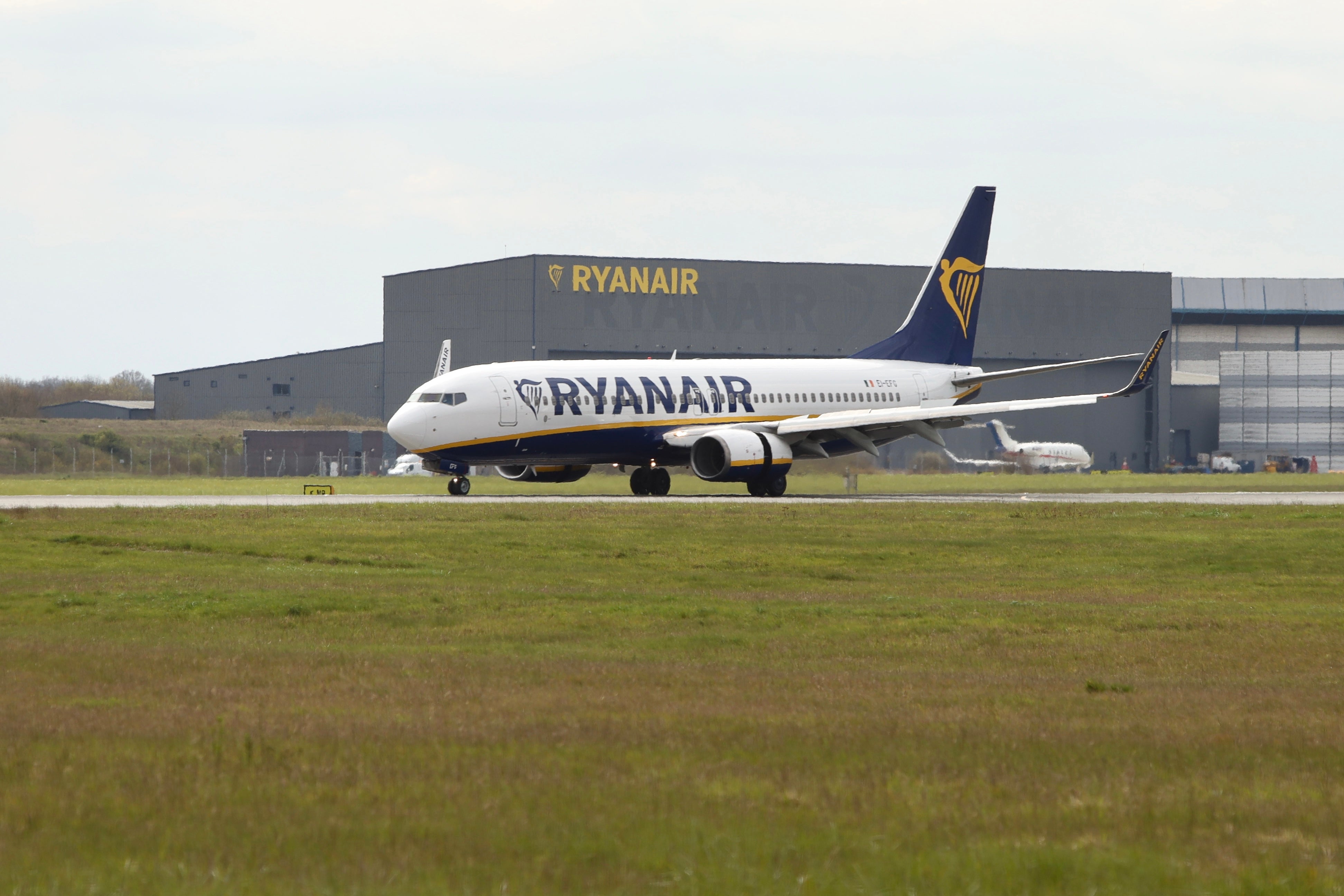 A Ryanair plane at Stanstead Airport in Essex