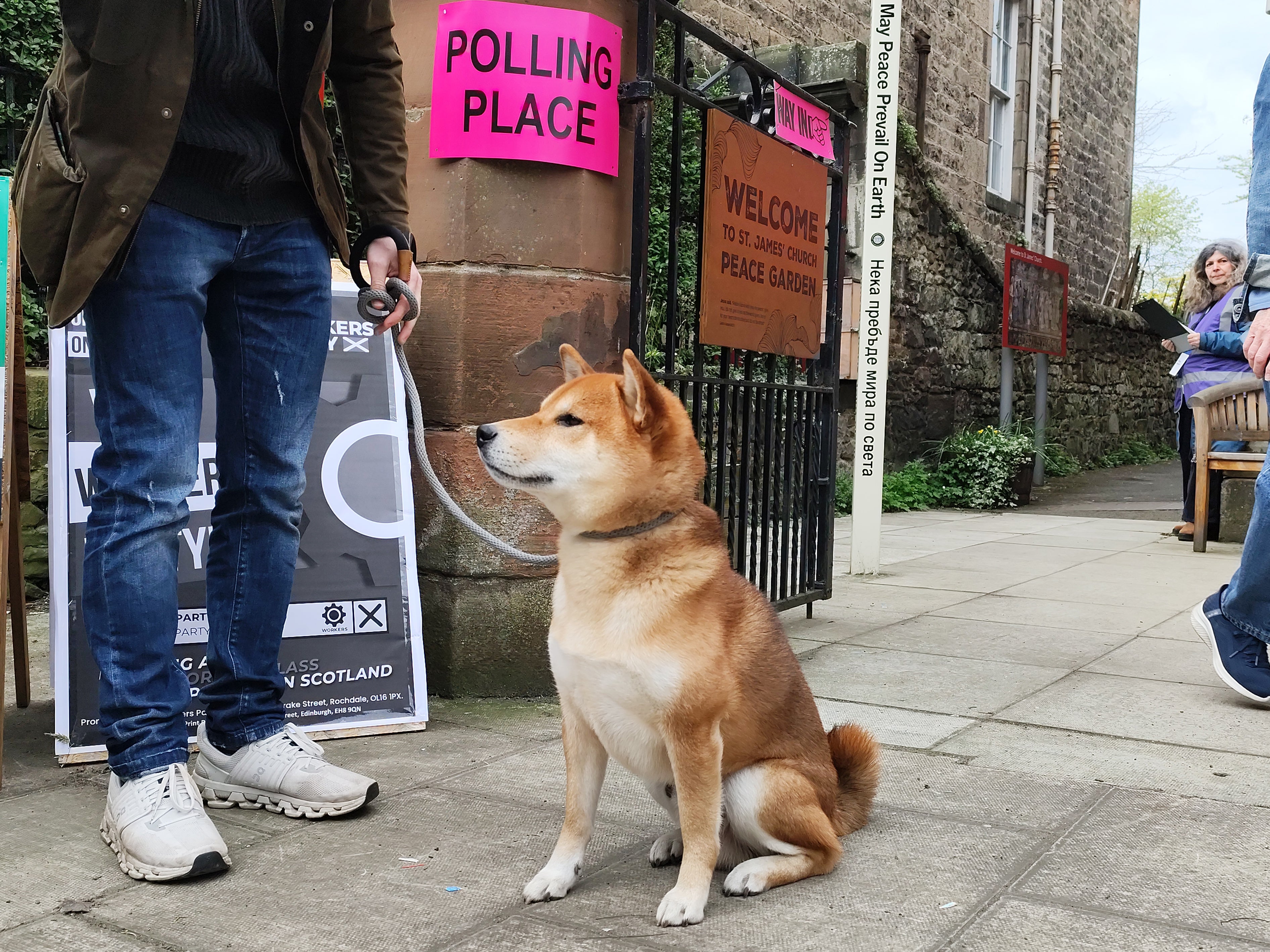 Obi-Wan Kenobi stands patiently outside St James’ Church polling station in Edinburgh