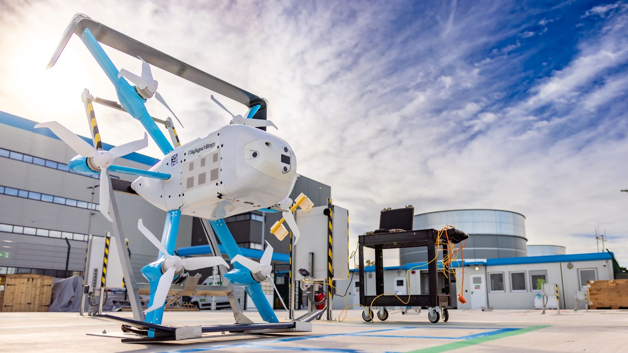 Amazon's MK30 Drone at the depot. The company has received Civil Aviation Authority approval to conduct operations