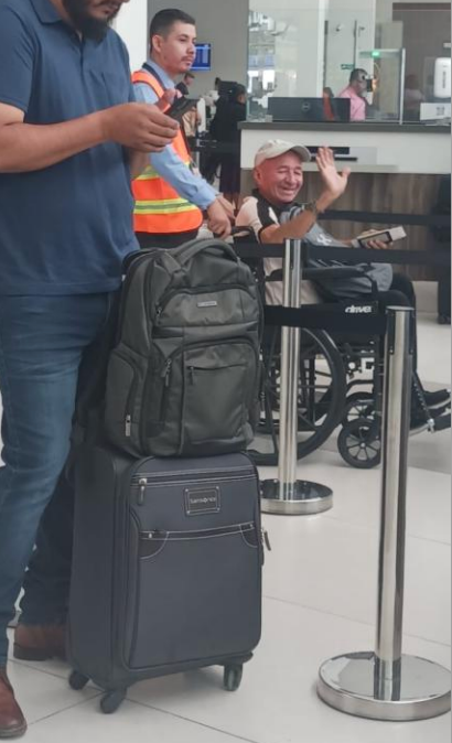 Marcos Humberto Vindel Osorio seen at his departure airport in Honduras, prior to boarding a flight to see family in Houston. He was allegedly 'abandoned' by staff upon arrival, and was killed by a car after wandering away from the terminal