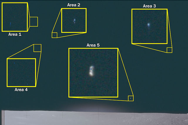 Cinco fenómenos no identificados avistados desde la superficie lunar durante la misión Apolo 12.
