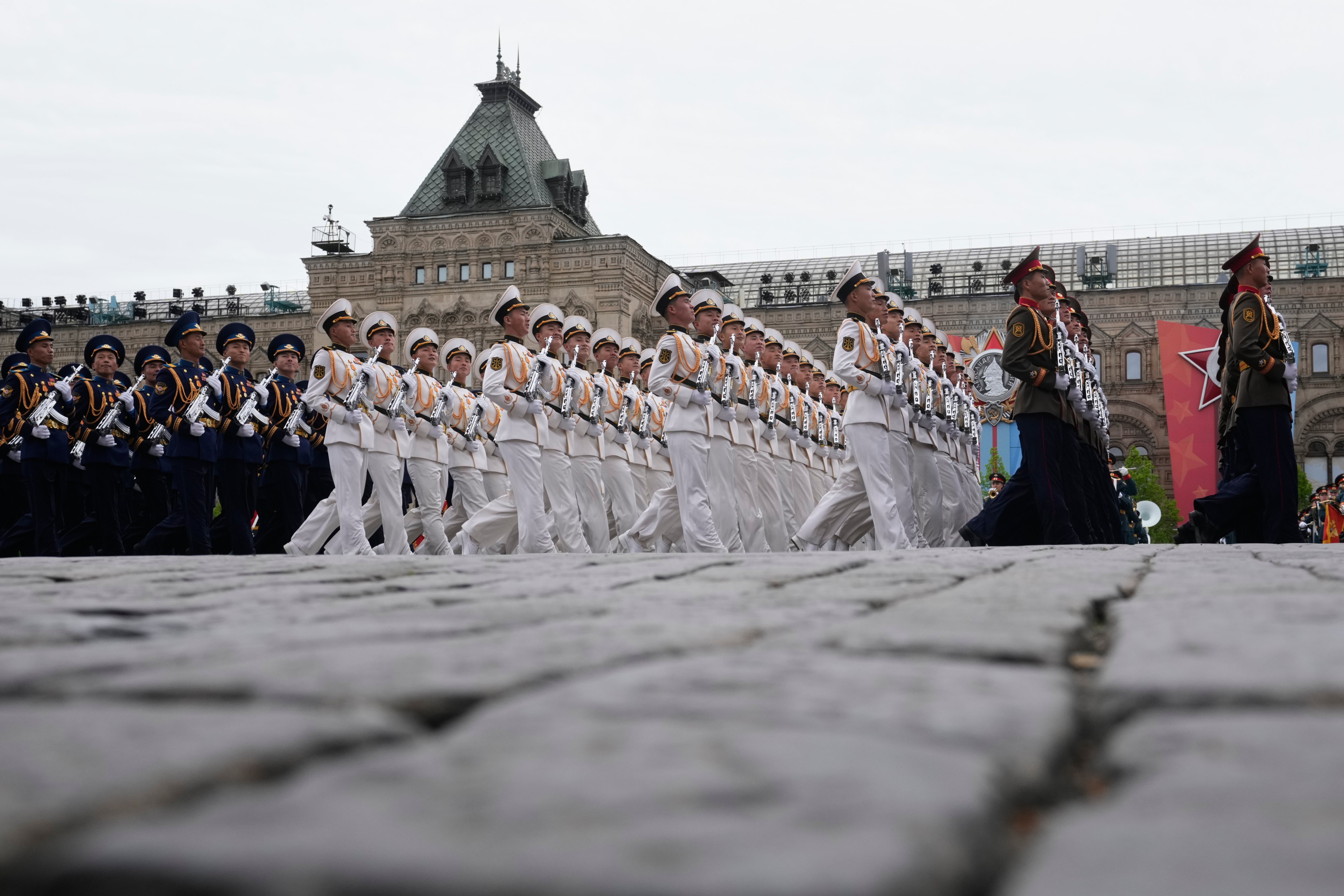 North Korea's servicemen march as they attend the Victory Day military parade in Moscow, Saturday, May 9, 2026, during celebrations of the 81st anniversary of the Soviet Union's victory over Nazi Germany during World War II