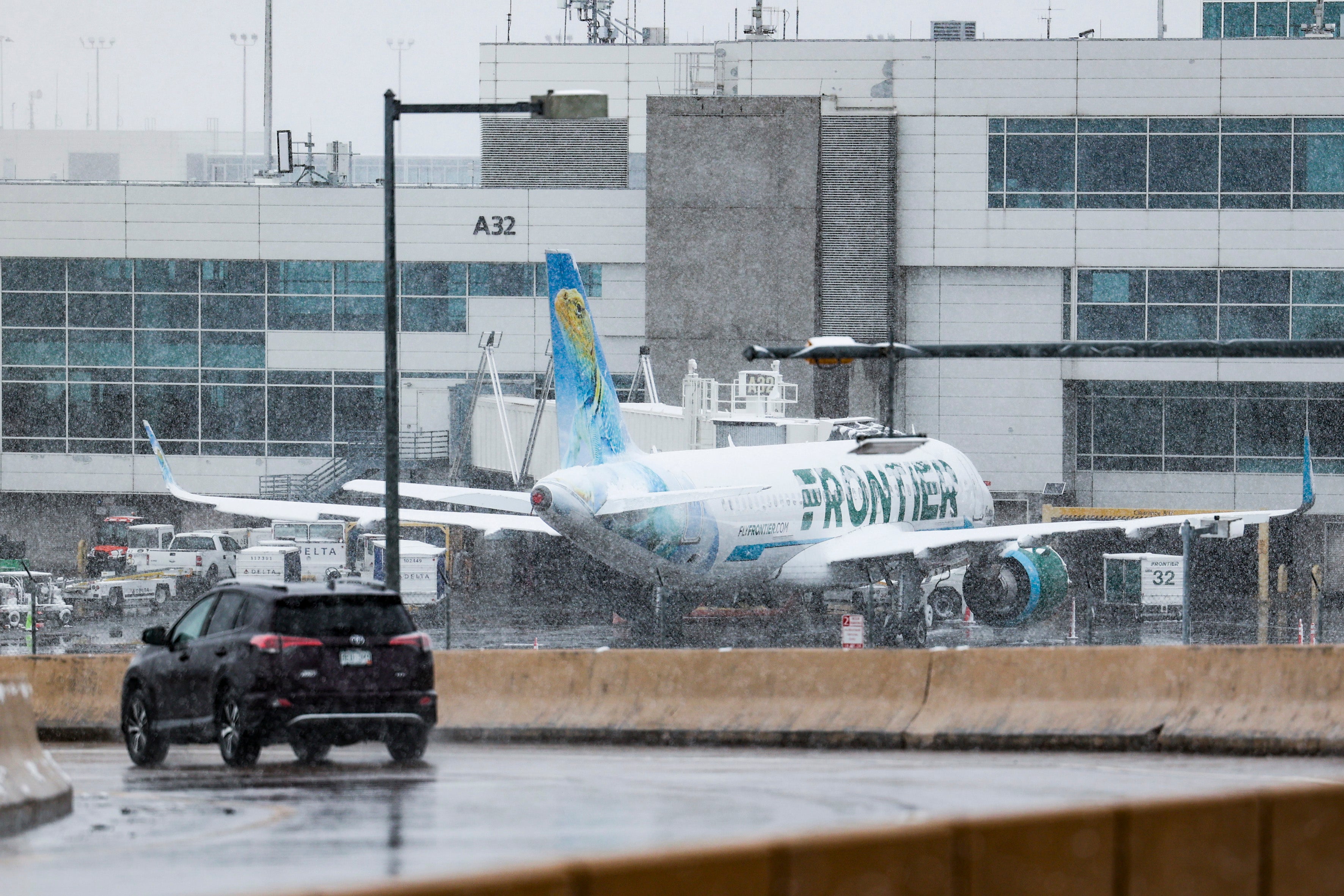 The person struck by a Frontier plane in Denver was partially consumed by an engine, sparking a brief fire and smoke inside the cabin, ABC News reports