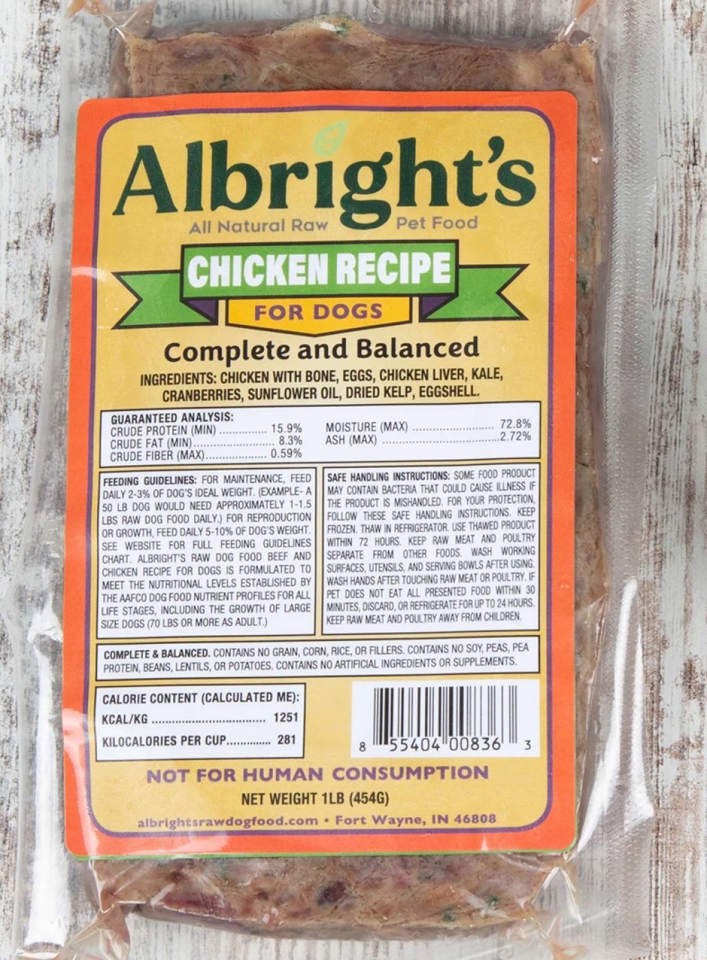 Albright's Raw Pet Food, is recalling its Chicken Recipe for Dogs Complete and Balanced with an expiration date of April 28, 2027