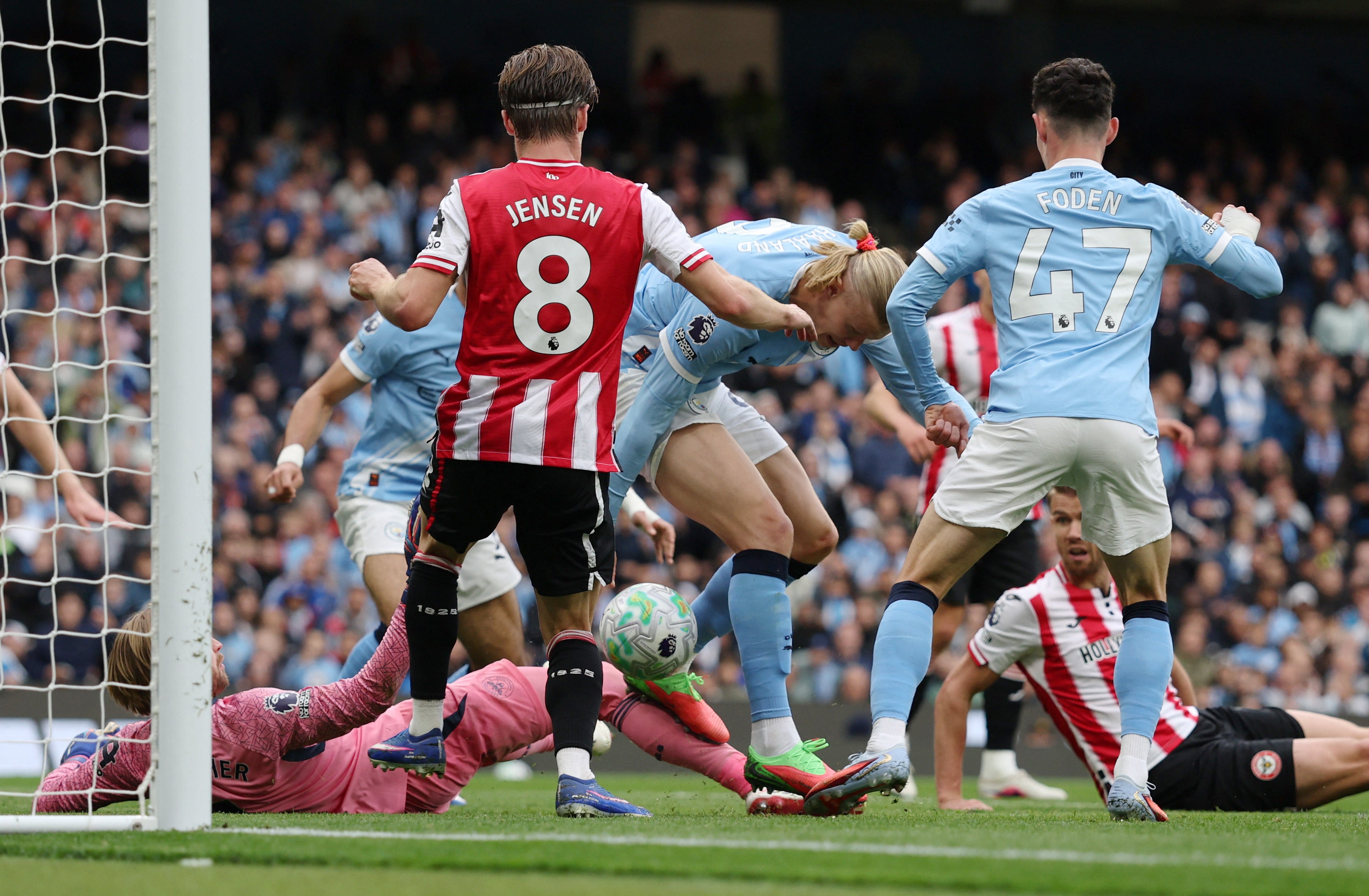 Erling Haaland scrambled a back heel into the net to ease the pressure on City