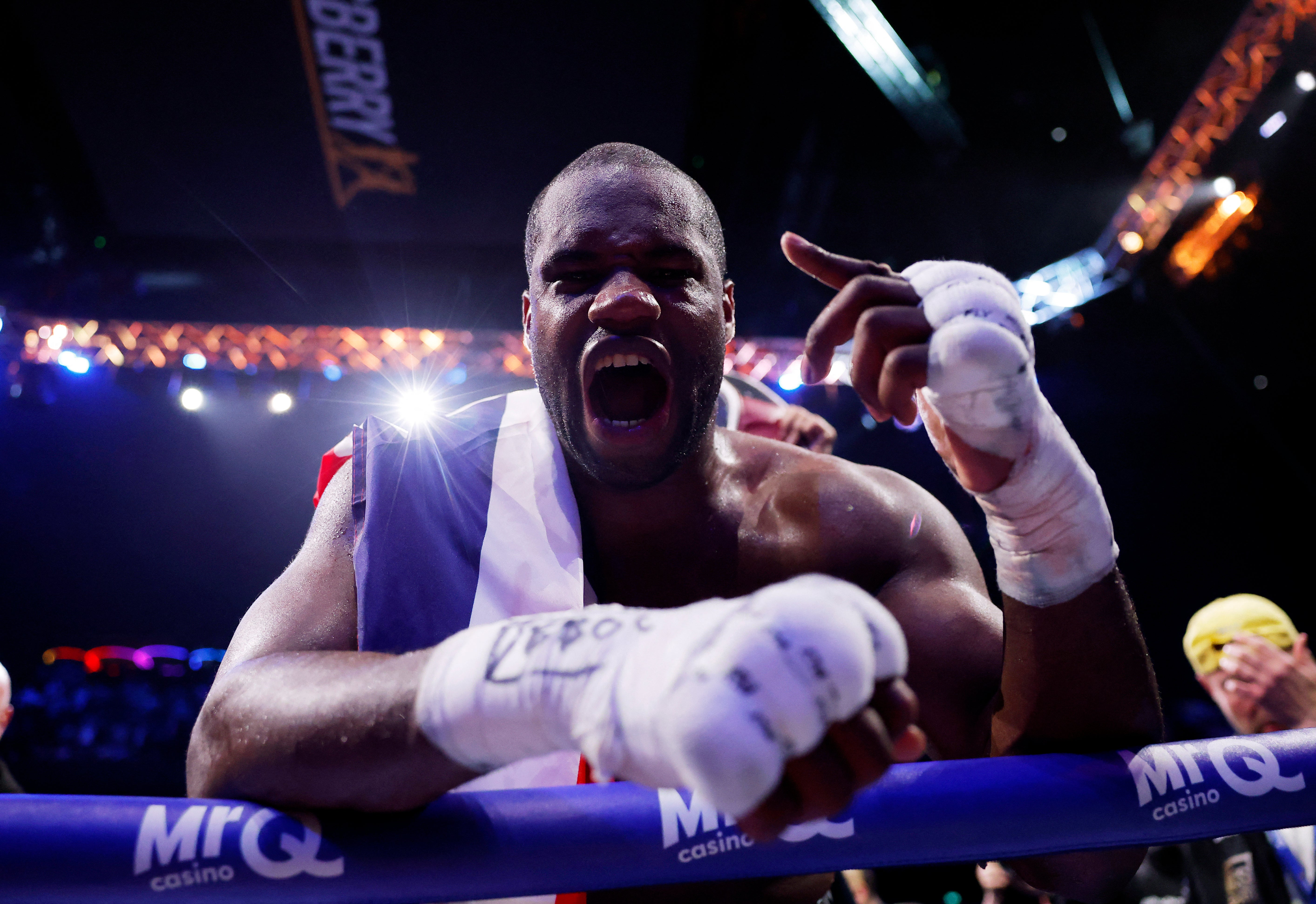 A fired-up Dubois after beating Wardley in Manchester