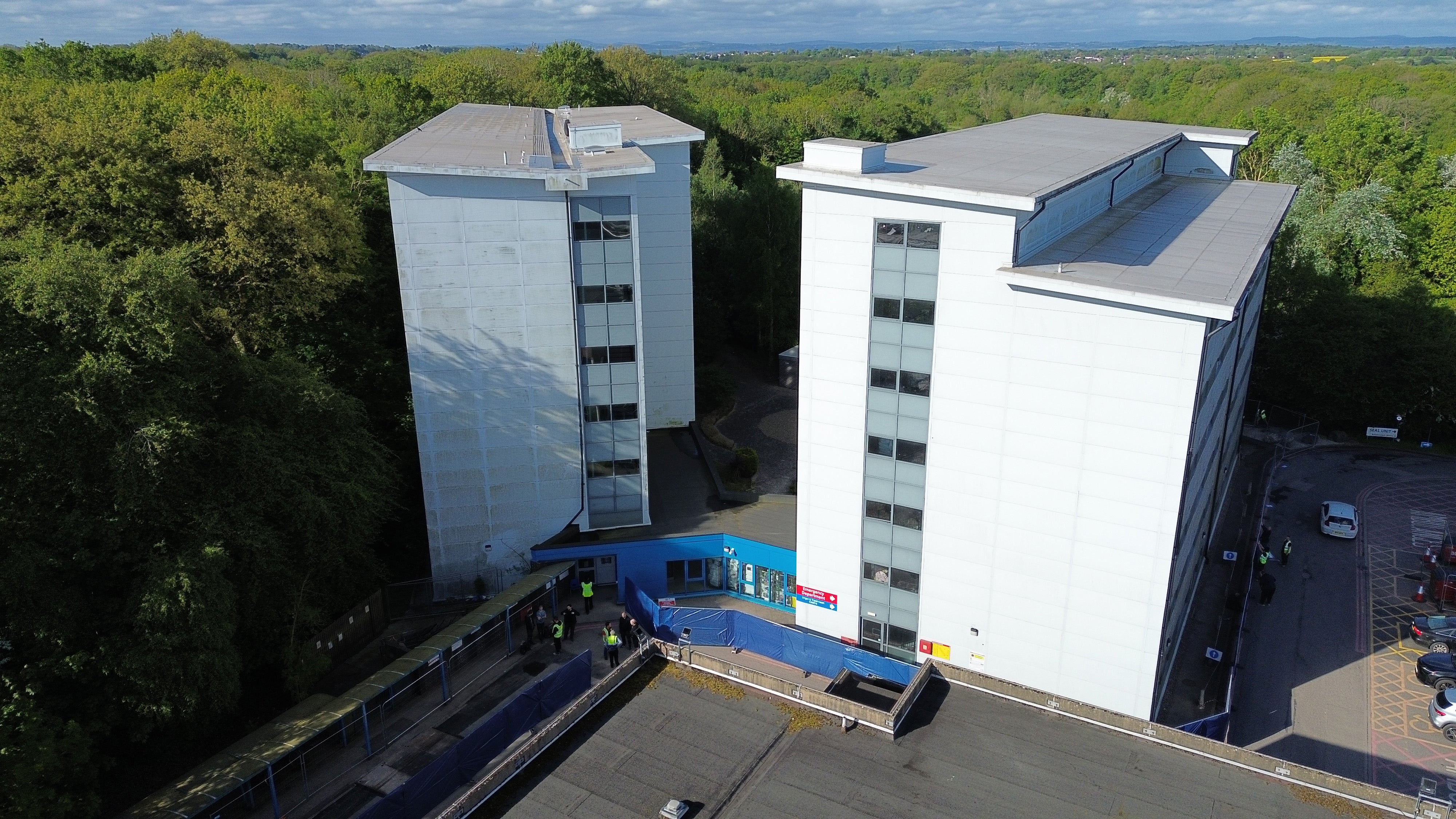 An aerial view of the Arrowe Park Hospital accommodation block, where the passengers will be taken
