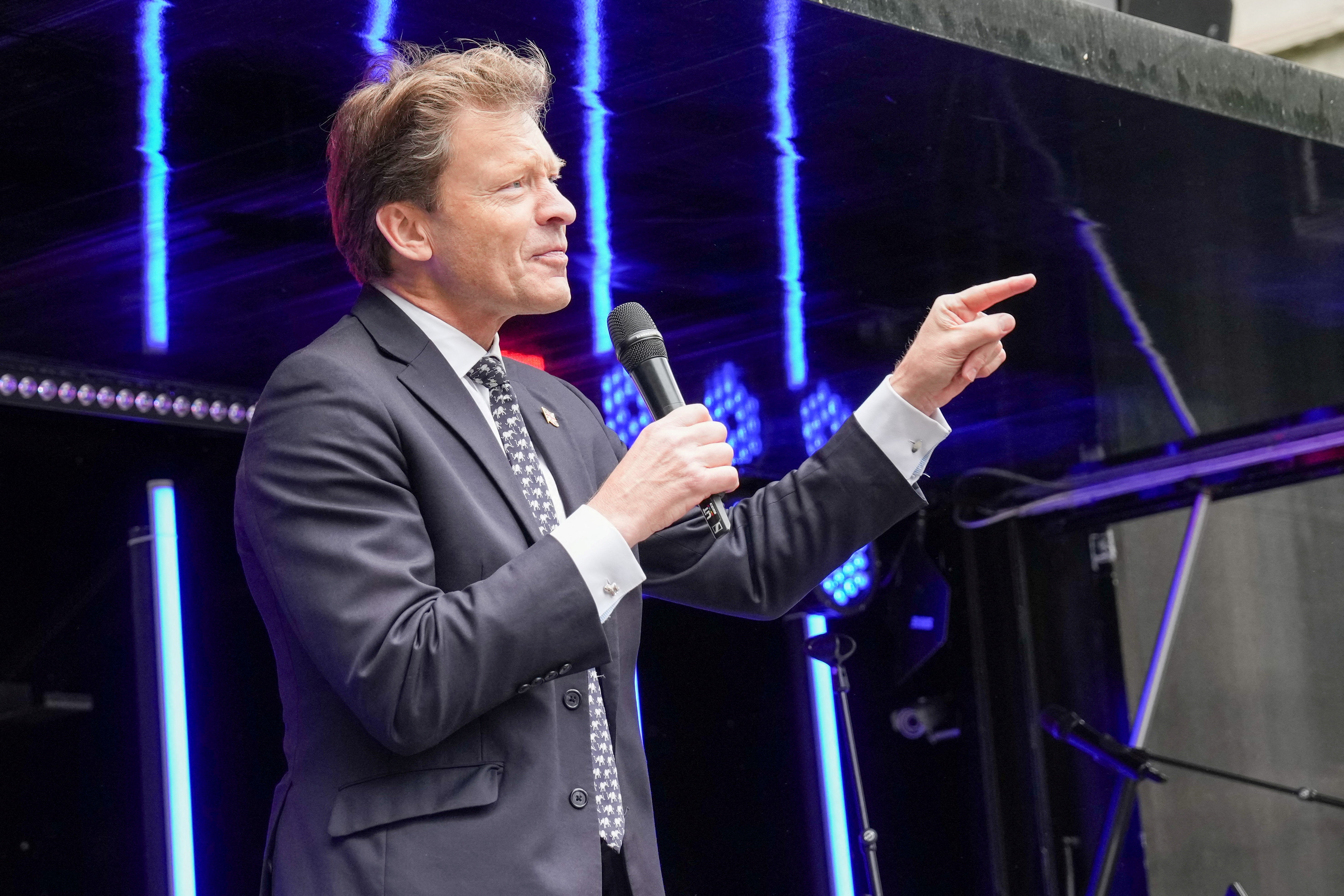 Richard Tice addresses crowds at a rally against antisemitism in central London
