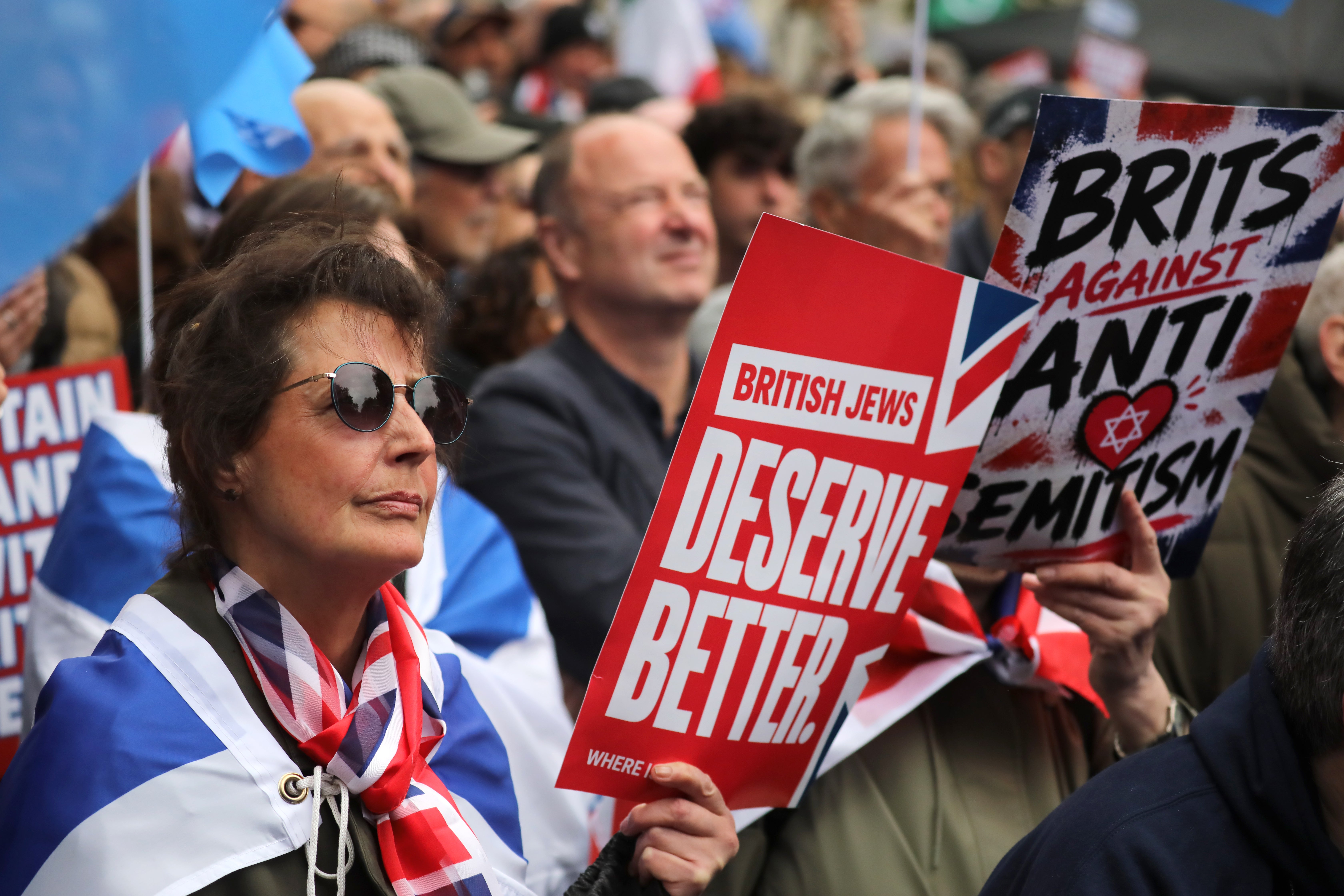 Protesters at the rally against antisemitism on Sunday