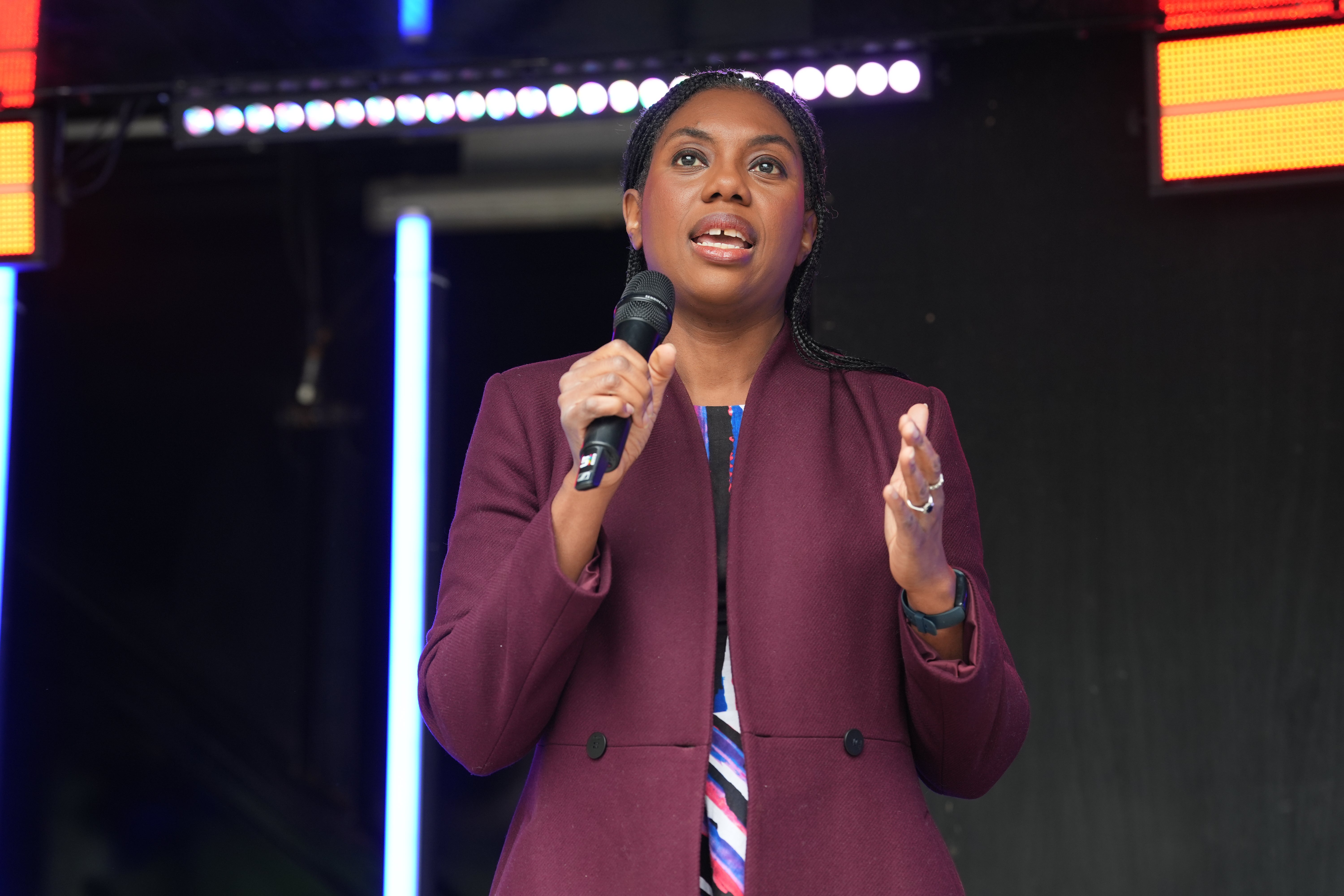 Conservative Party leader Kemi Badenoch speaks during a ‘face down antisemitism’ rally in Whitehall