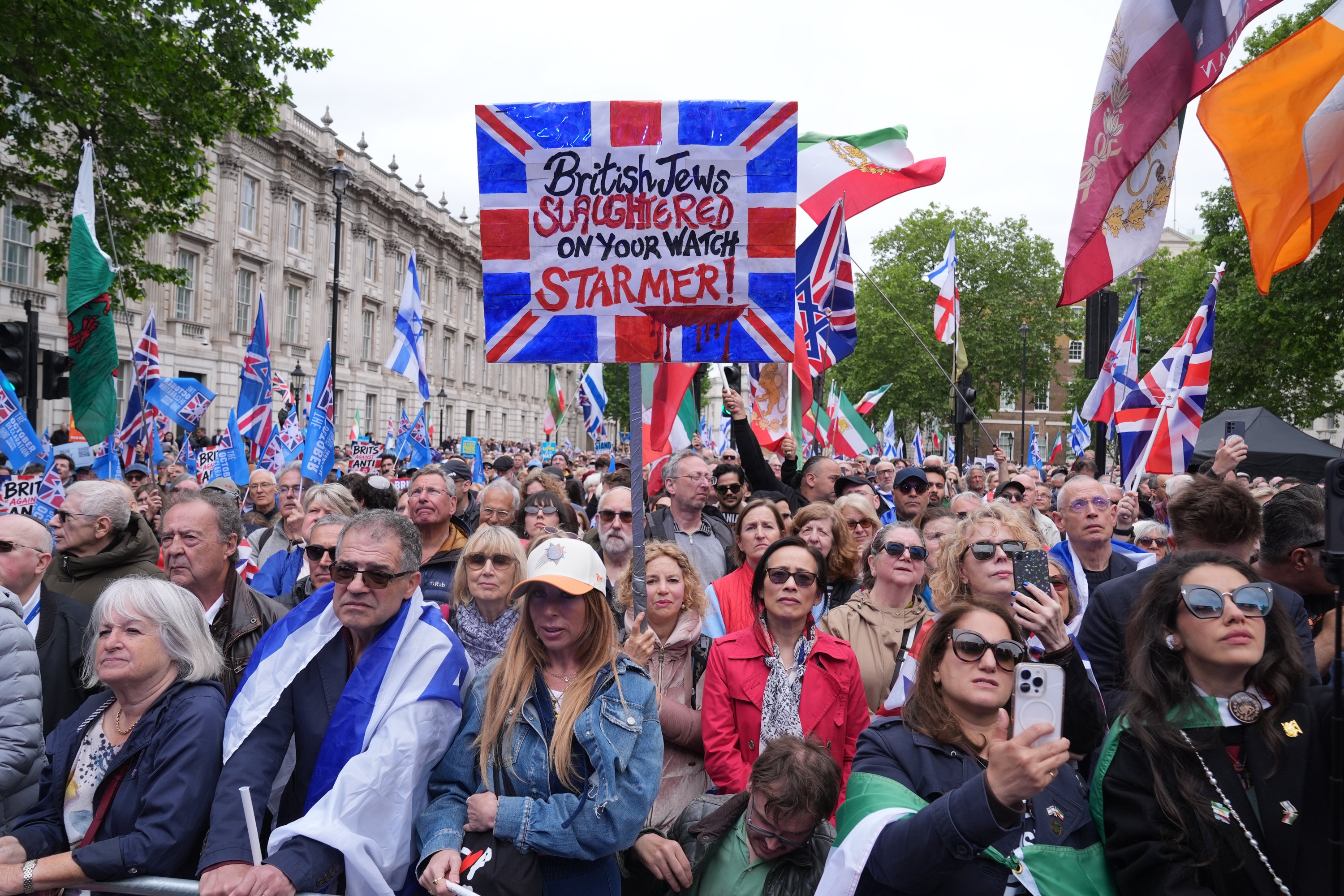 Strict security measures were in place with attendees going through airport style security at the Trafalgar Square entrance to Whitehall before joining the rally