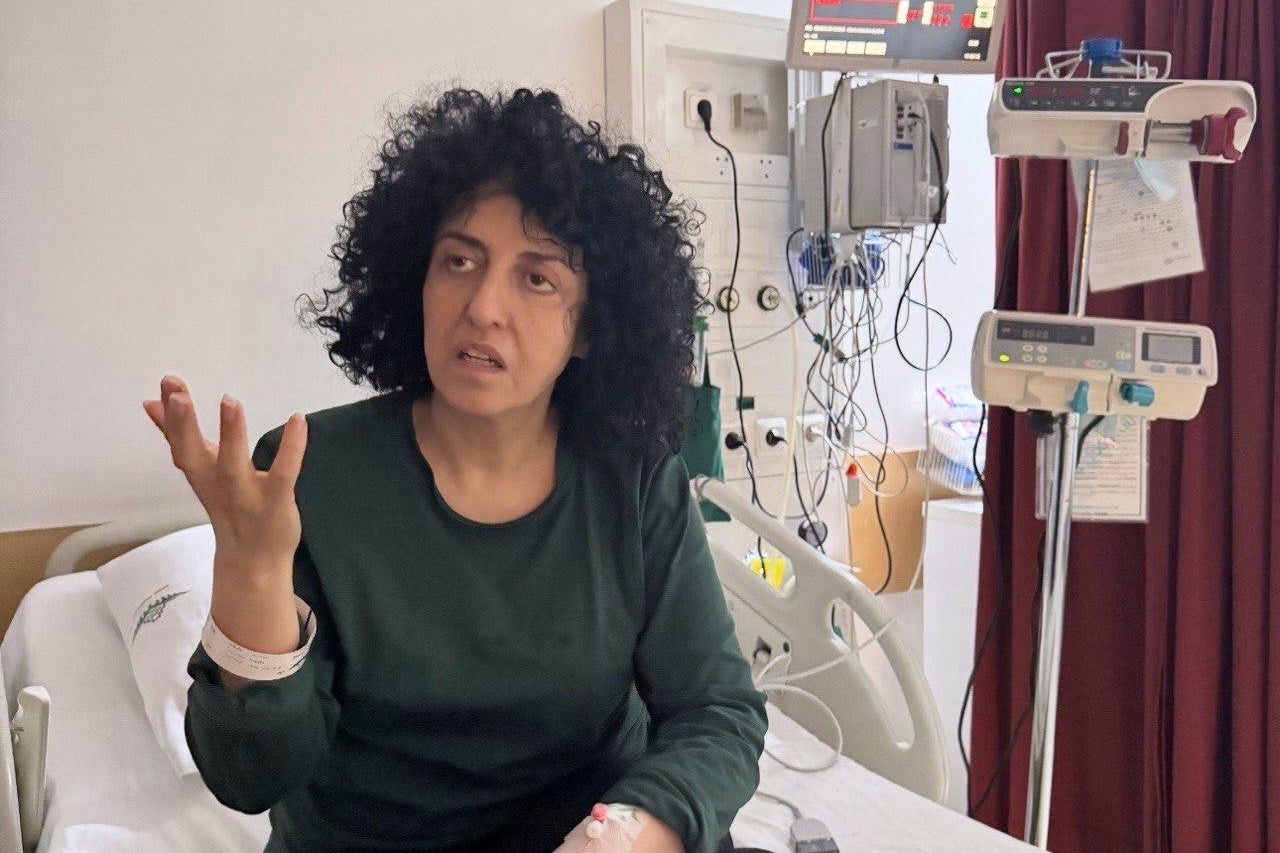 Prominent Iranian human rights activist Narges Mohammadi in a hospital in Tehran, Iran