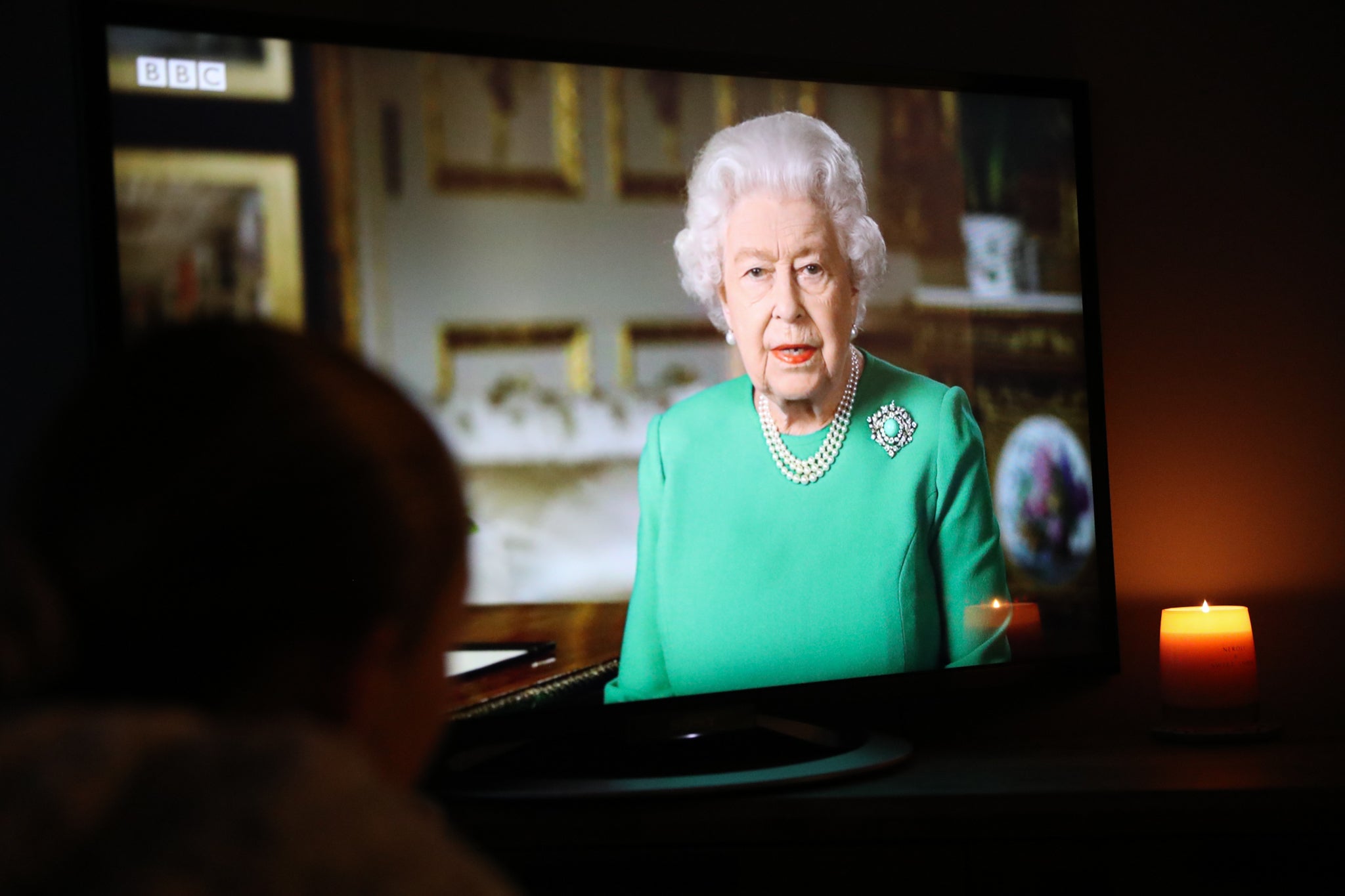 Queen Elizabeth II delivering her address to the nation and the Commonwealth during the coronavirus pandemic in 2020