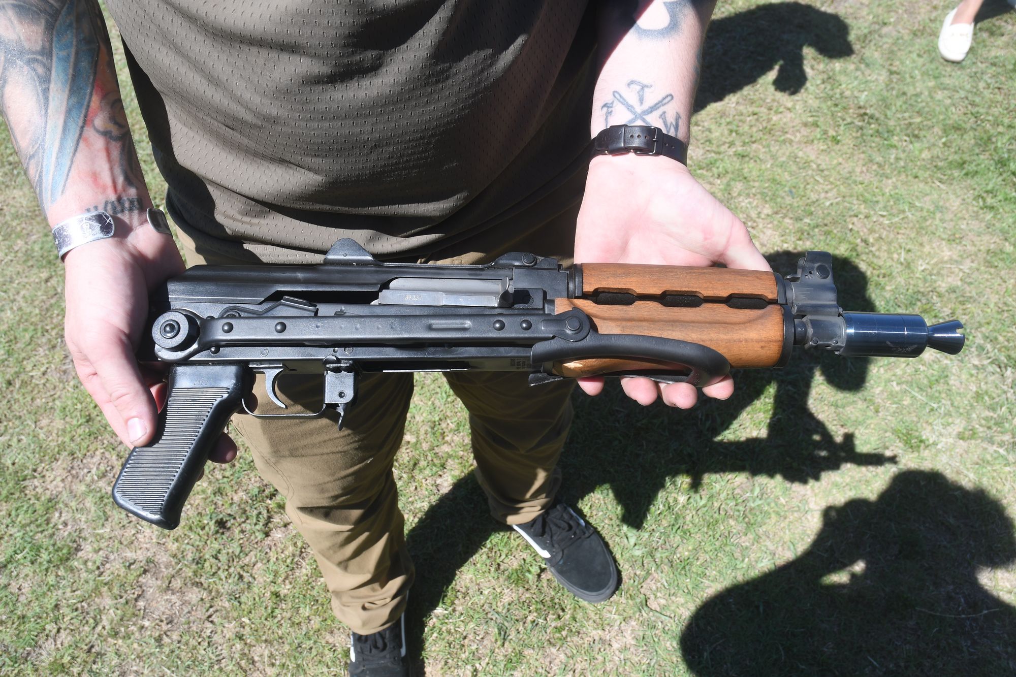 Landscaper Neftali Madrid Paredes is suing after being shot in the back by a round from an adjacent police firing range; one of the weapons being used during the training session in question is seen here