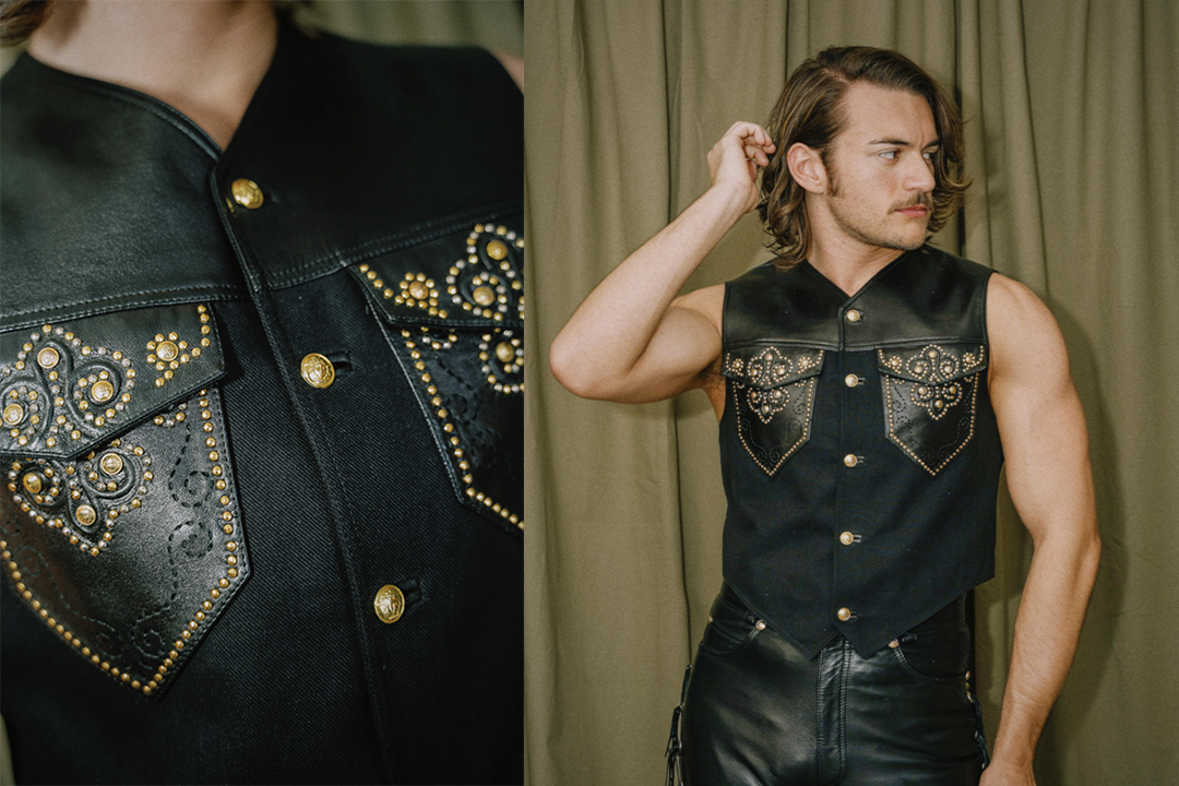 Aidan wears exclusive archival Versace