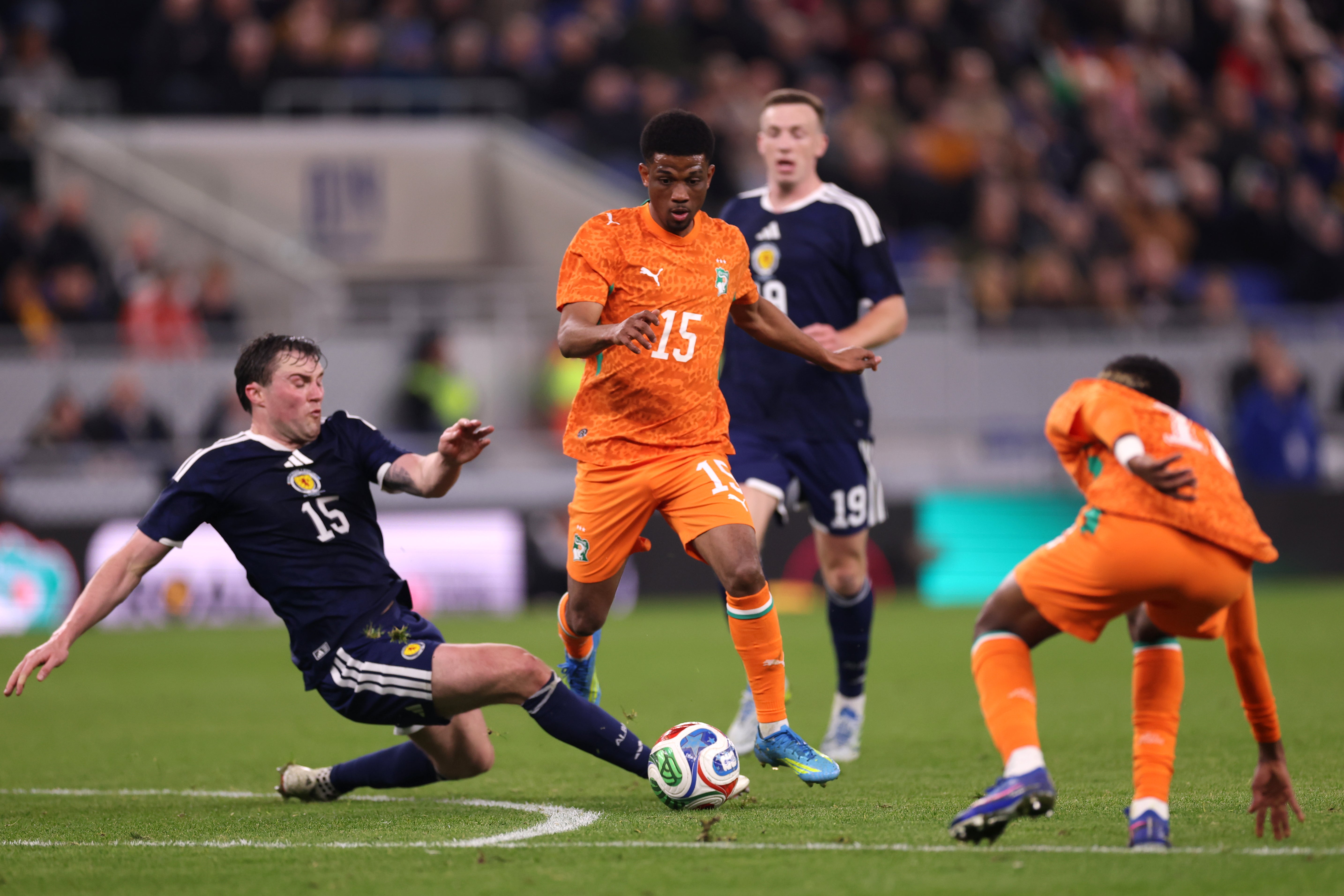 Amad Diallo in action during a friendly win over Scotland