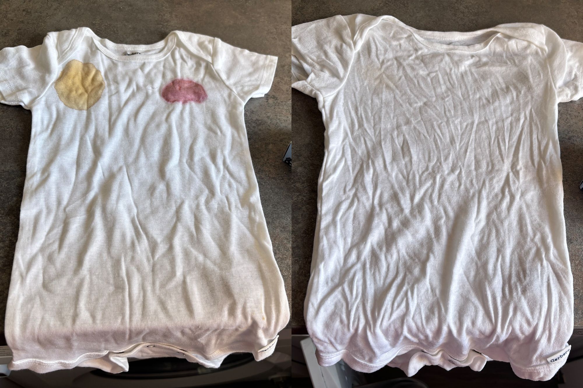 Before and after using the Bio-d laundry and stain remover bar (Zoe Griffin/The Independent)