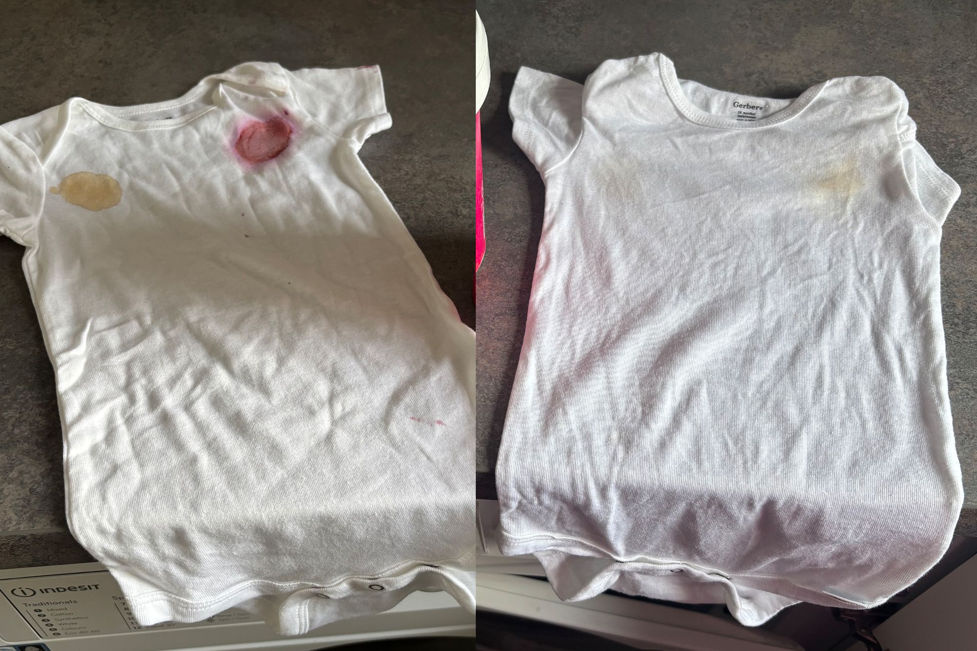 Before and after using the pink stuff (Zoe Griffin/The Independent)