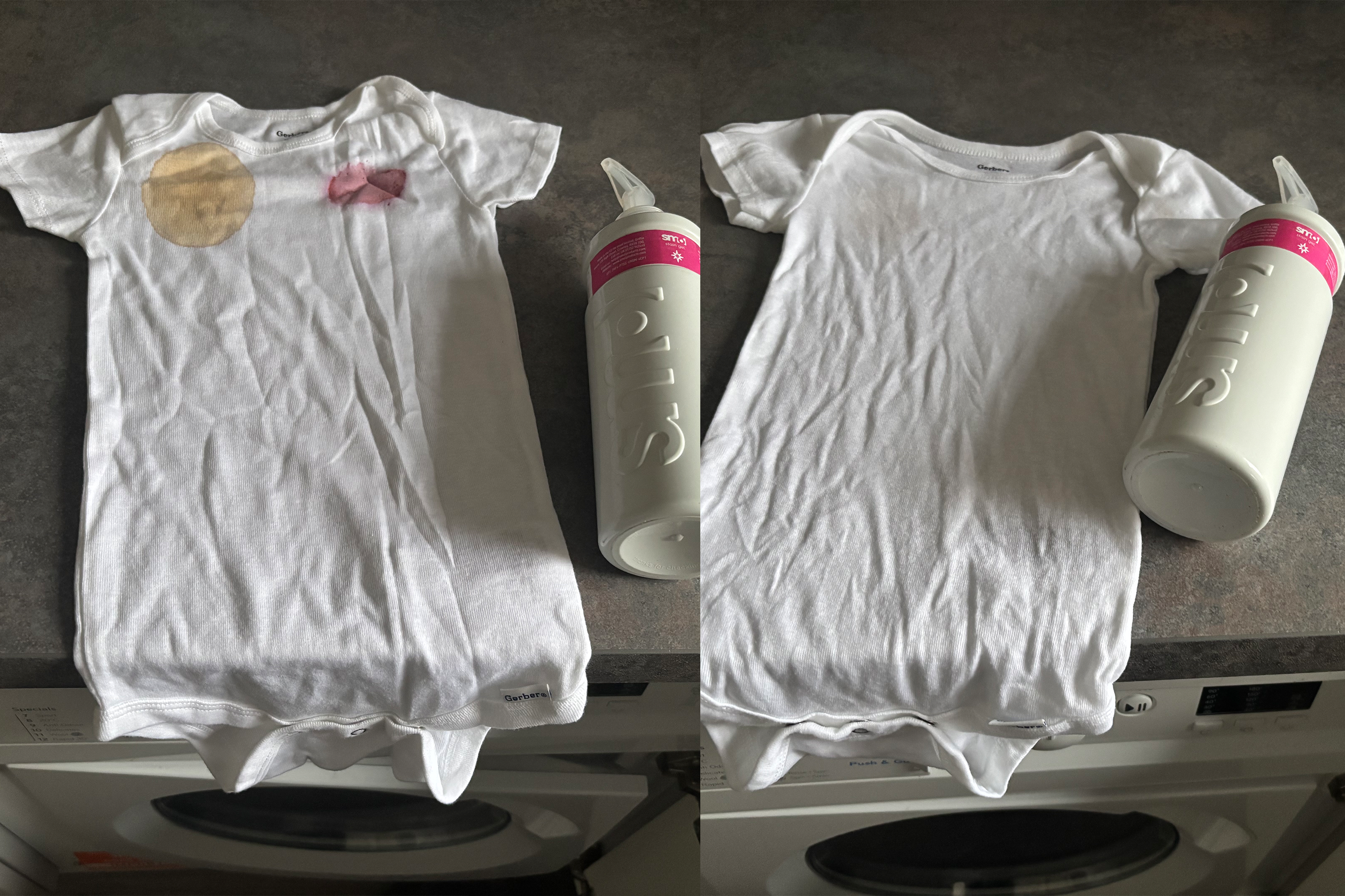 Before and after with the Smol stain remover gel (Zoe Griffin/The Independent)