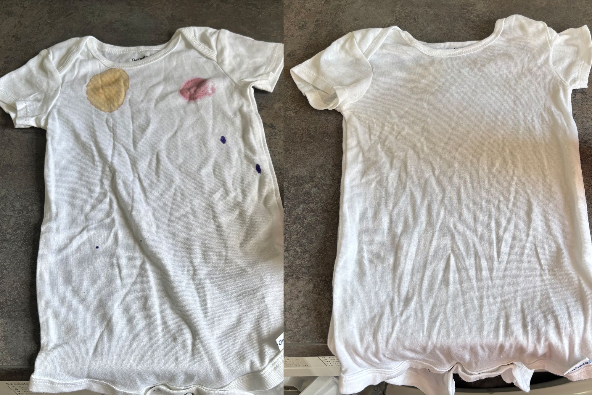 Before and after with the Tesco oxy stain remover spray (Zoe Griffin/The Independent)