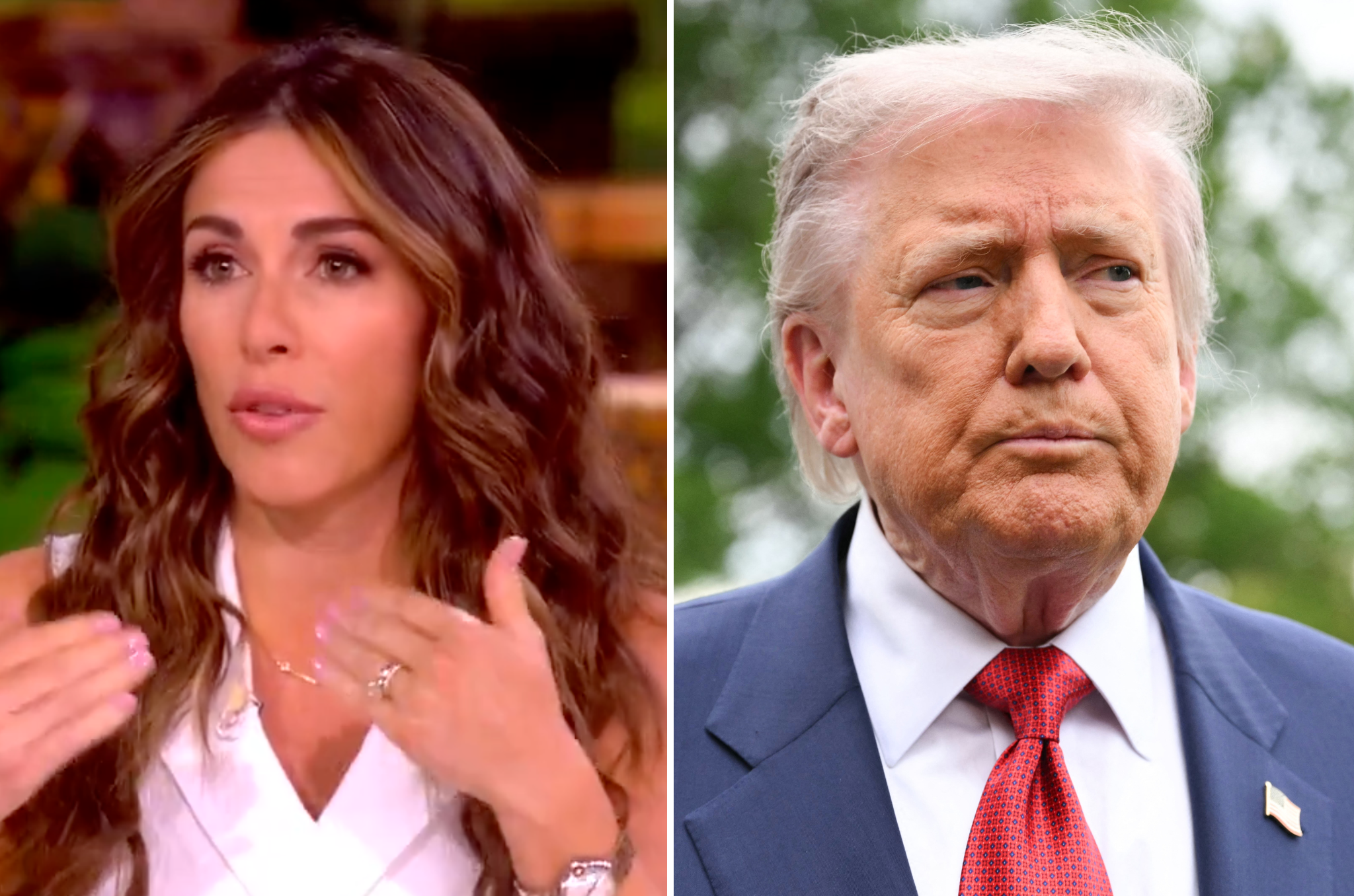 Alyssa Farah Griffin (à esquerda) revelou que abriu uma conta Trump para seu filho recém-nascido