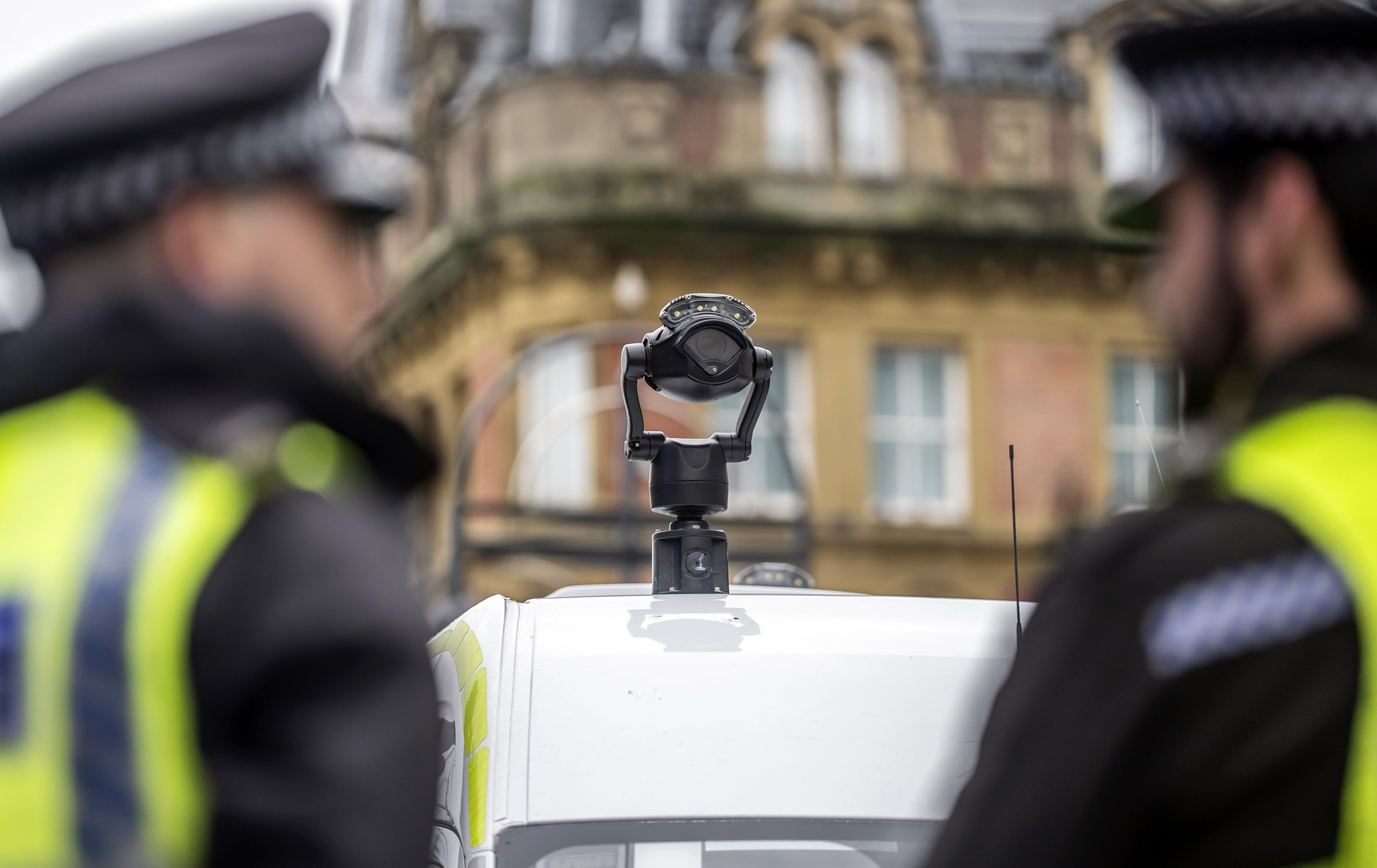 A camera on top of the Live Facial Recognition (LFR) van.