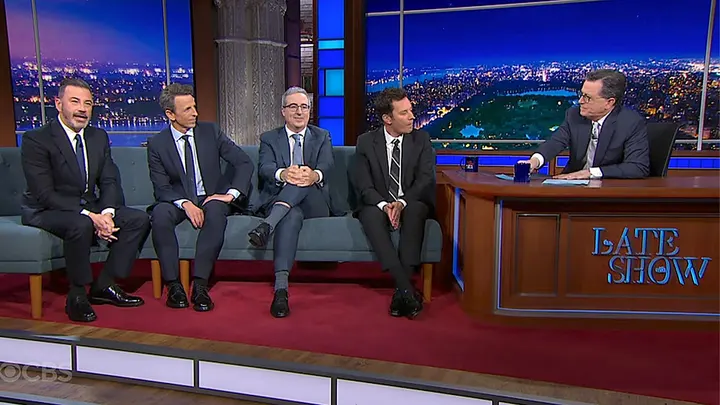 Jimmy Kimmel, Seth Meyers, John Oliver e Jimmy Fallon juntaram-se a Stephen Colbert para o episódio de despedida de seu ‘Late Show’ na segunda-feira
