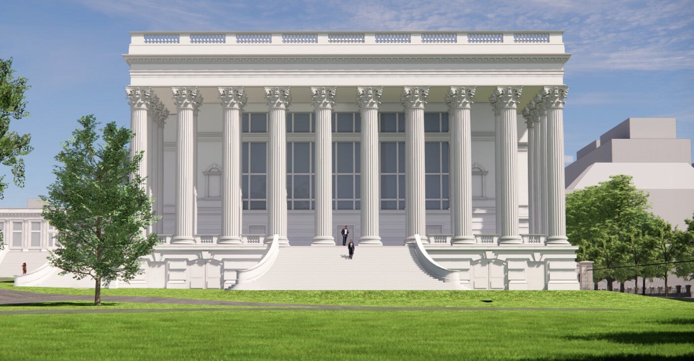Trump told reporters the under-construction White House ballroom (pictured in a rendering) is his ‘gift’ to the American people. But he has requested an additional 41 billion in funding for security measures tied to it.