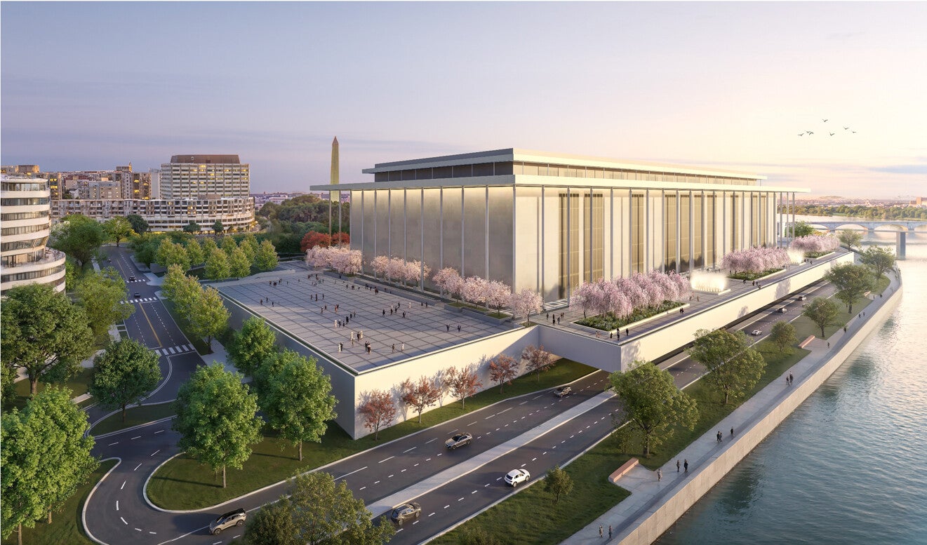 The Trump-Kennedy Center renovations are expected to be completed in 2028, Trump said. Here is a rendering of the completed structure posted by Trump