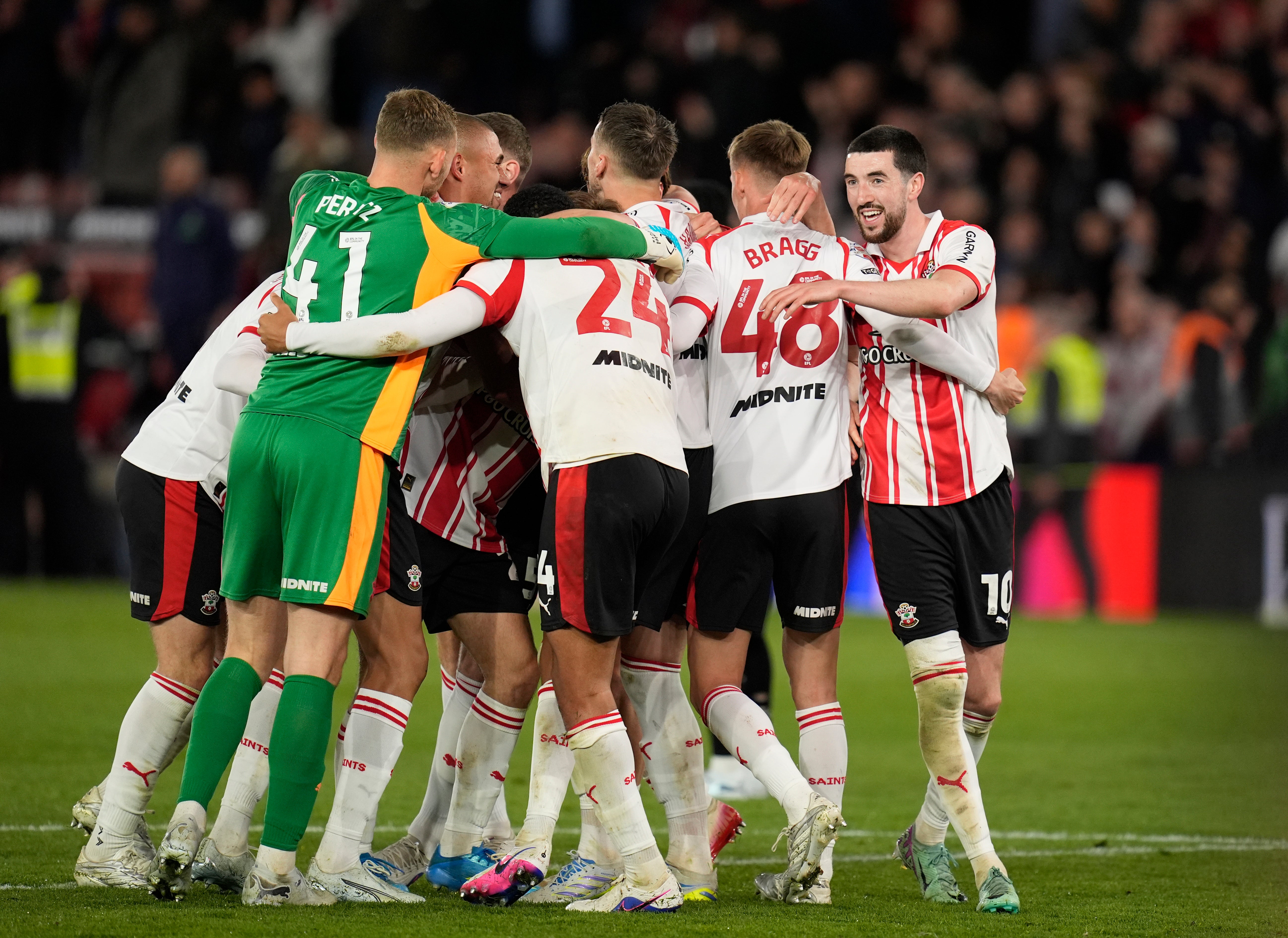 Southampton’s players celebrate at full time