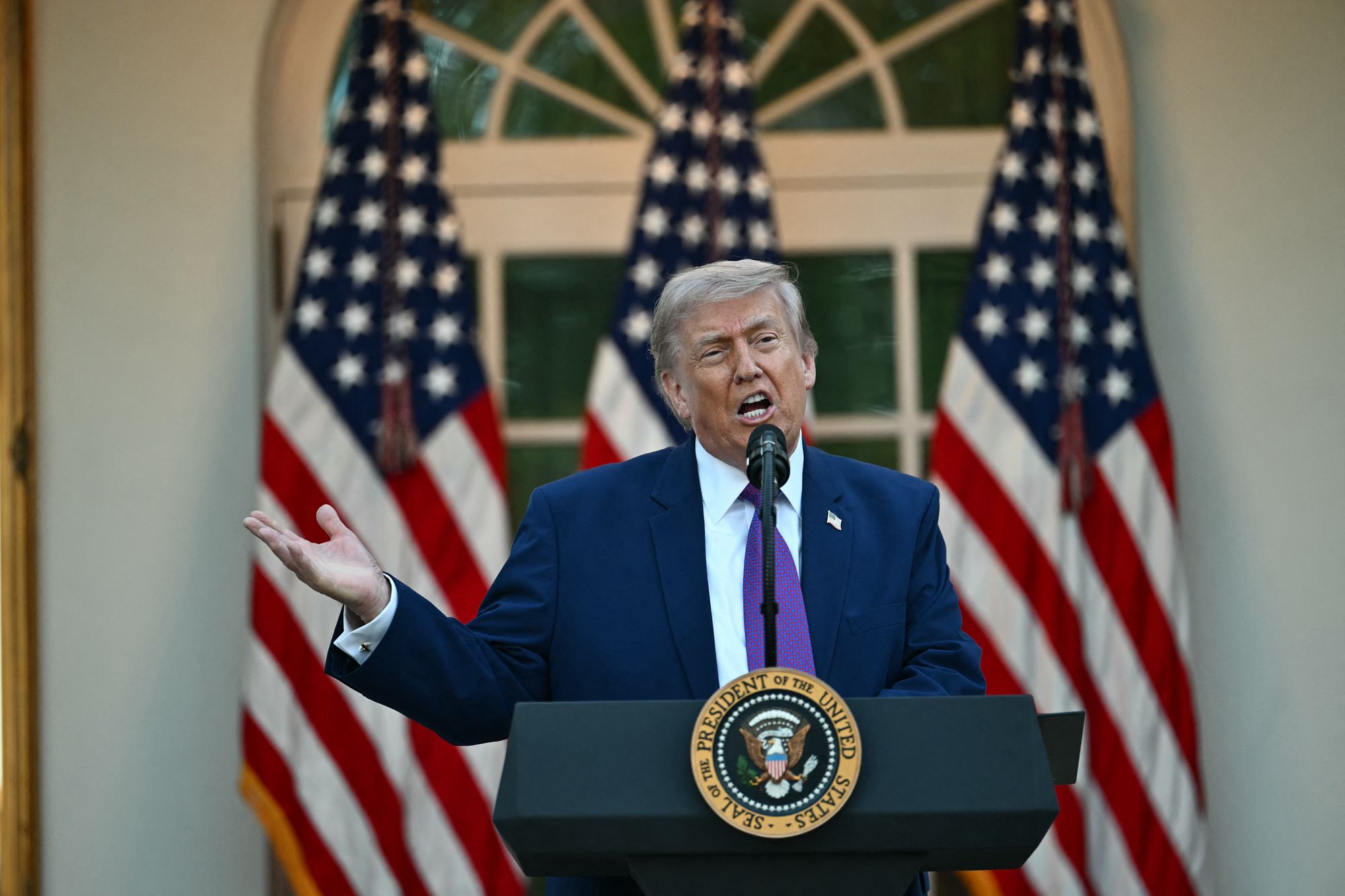 Donald Trump speaks during a 
