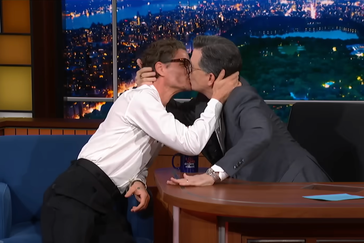 Pedro Pascal shares kiss with Stephen Colbert as Late Show host lets loose before finale Pedro Pascal shares kiss with Stephen Colbert as Late Show host lets loose before finale