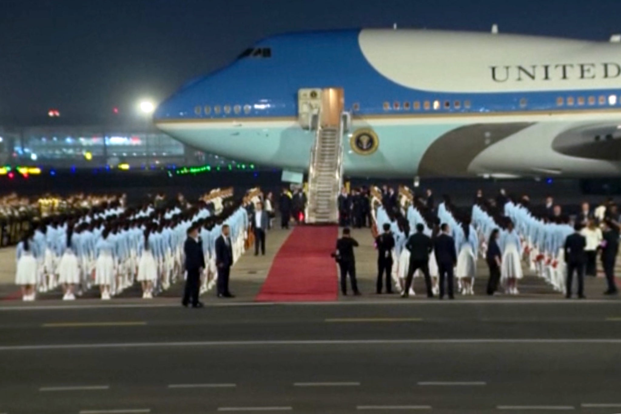 The president will be stepping off the plane shortly