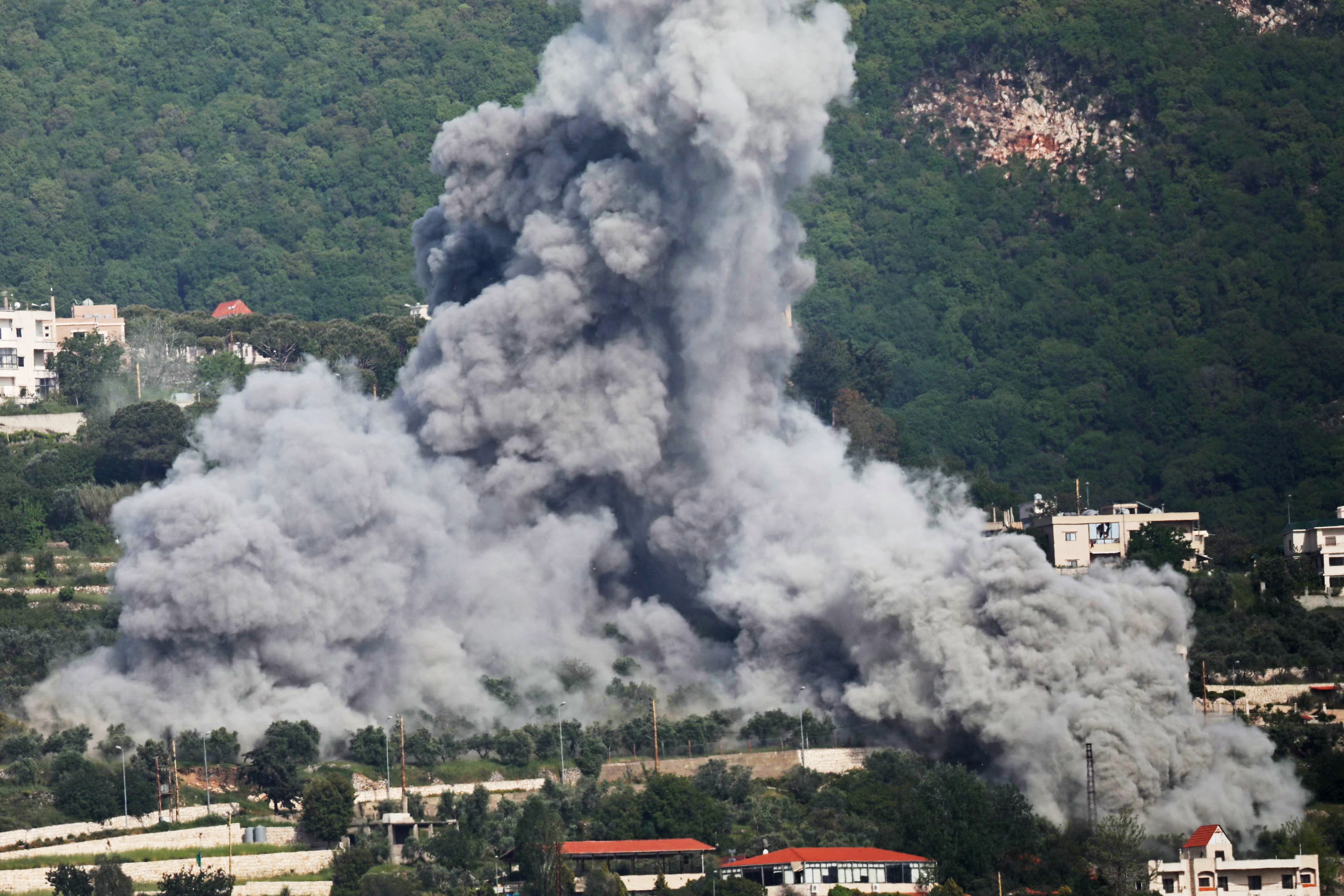 Following its outbreak in late February, the Iran was has engulfed large swaths of the Middle East in violence. Pictured here, smoke rises from the site of an Israeli strike in Lebanon on May 13