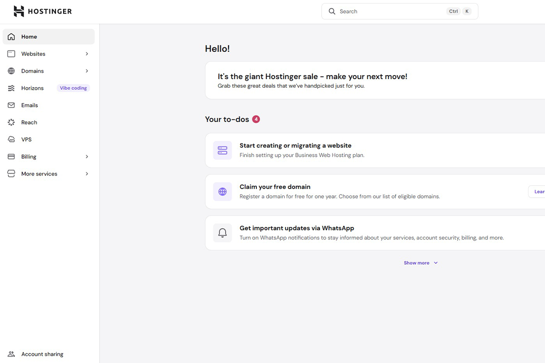 Hostinger’s control panel is more text-based