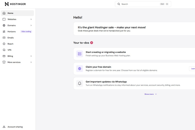Hostinger’s control panel is more text-based