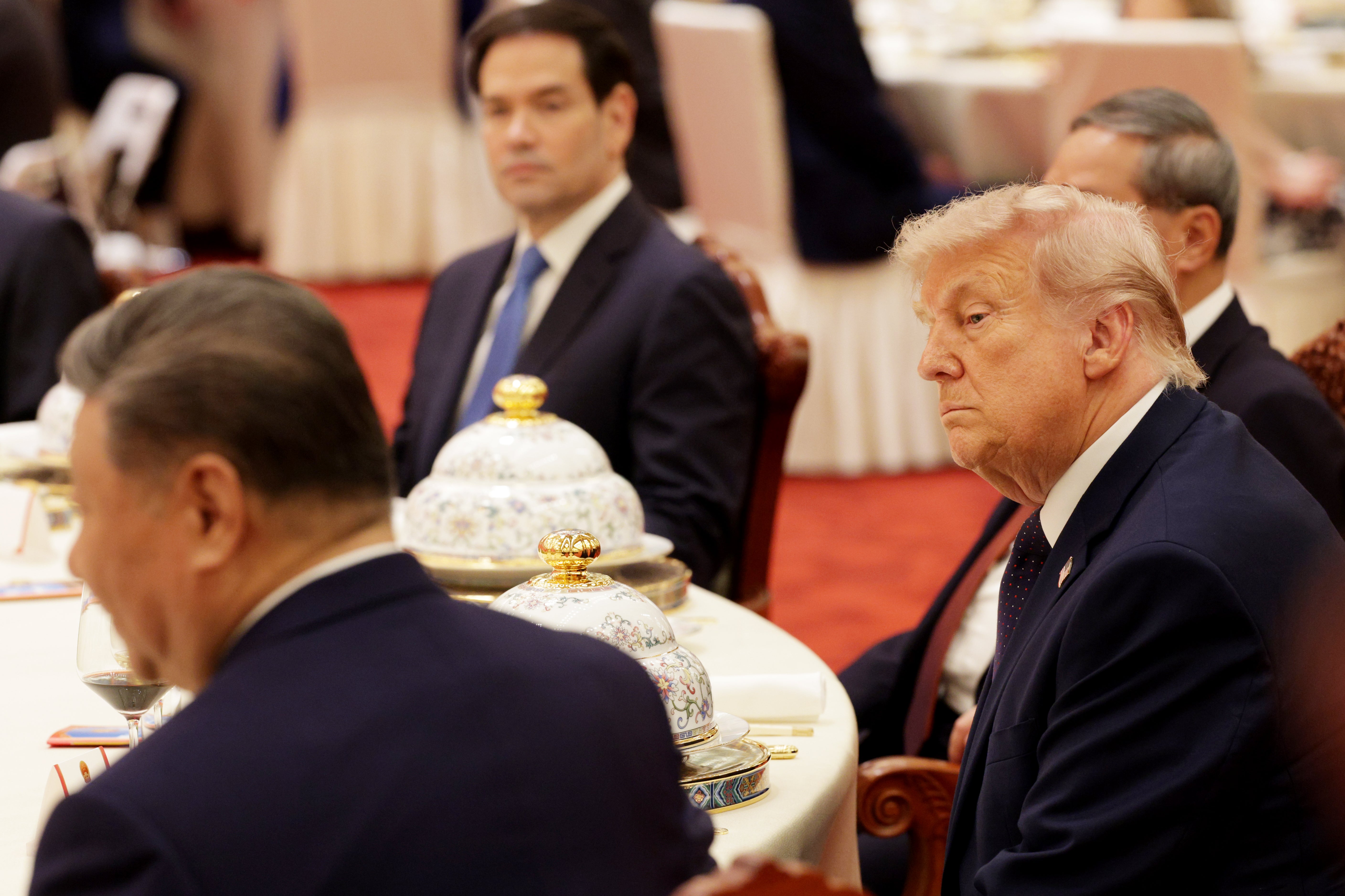 Donald Trump attends a state banquet hosted by Xi Jinping at the Great Hall of the People on 14 May 2026