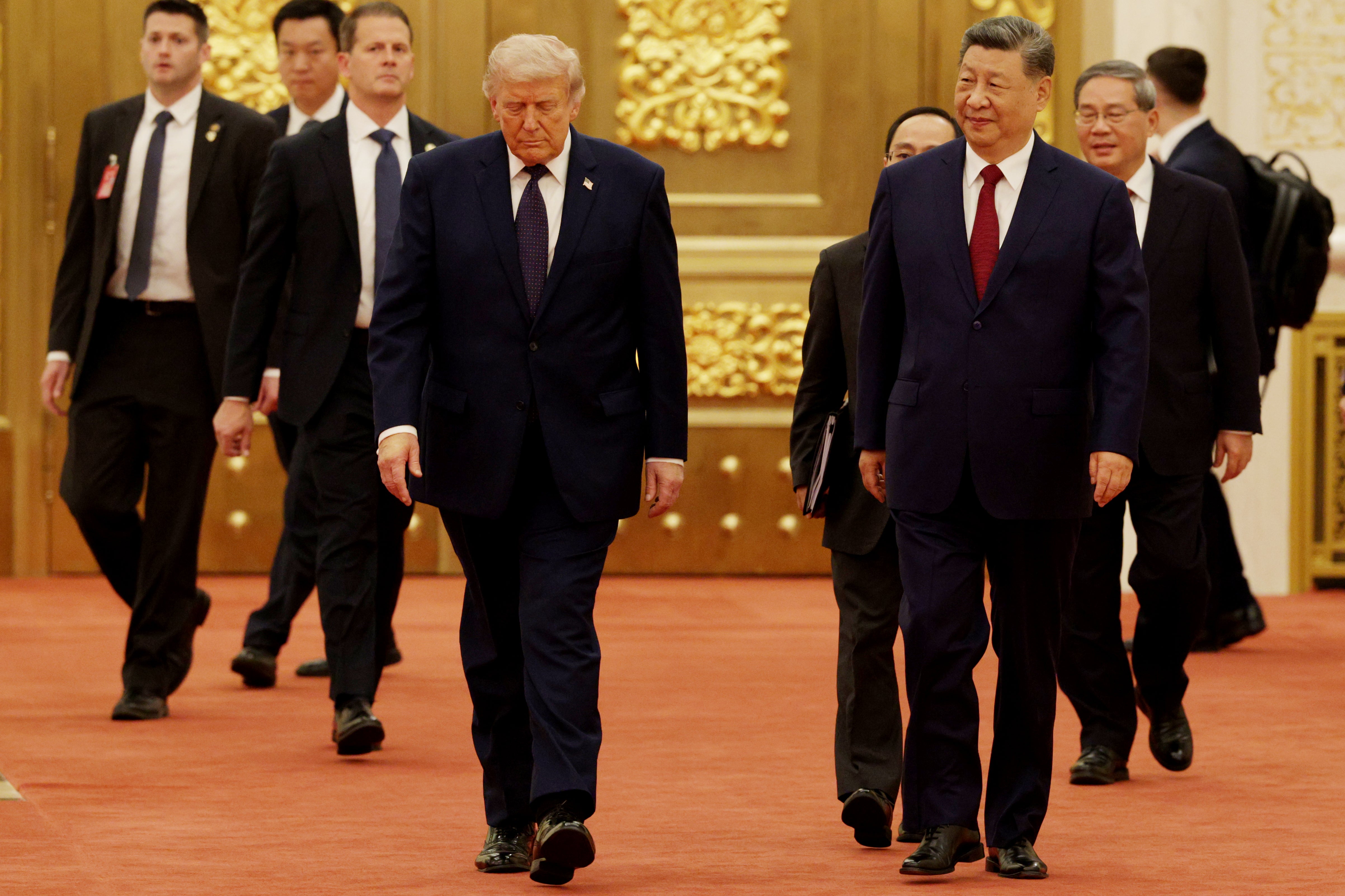 President Donald Trump arrives for a state banquet hosted by Chinese President Xi Jinping at the Great Hall of the People on May 14, 2026 in Beijing, China