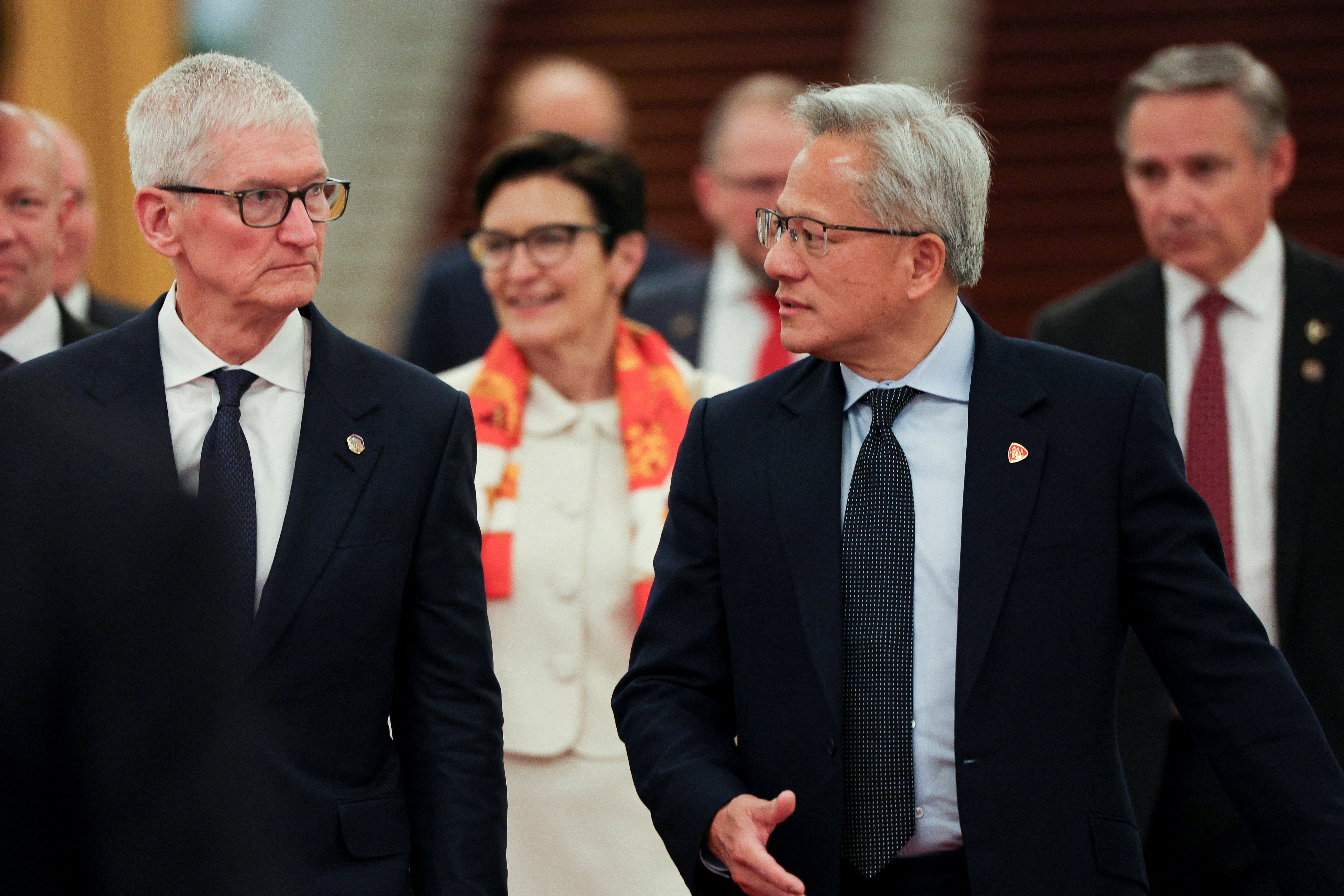 Nvidia CEO Jensen Huang and Apple CEO Tim Cook also attended the lavish state banquet
